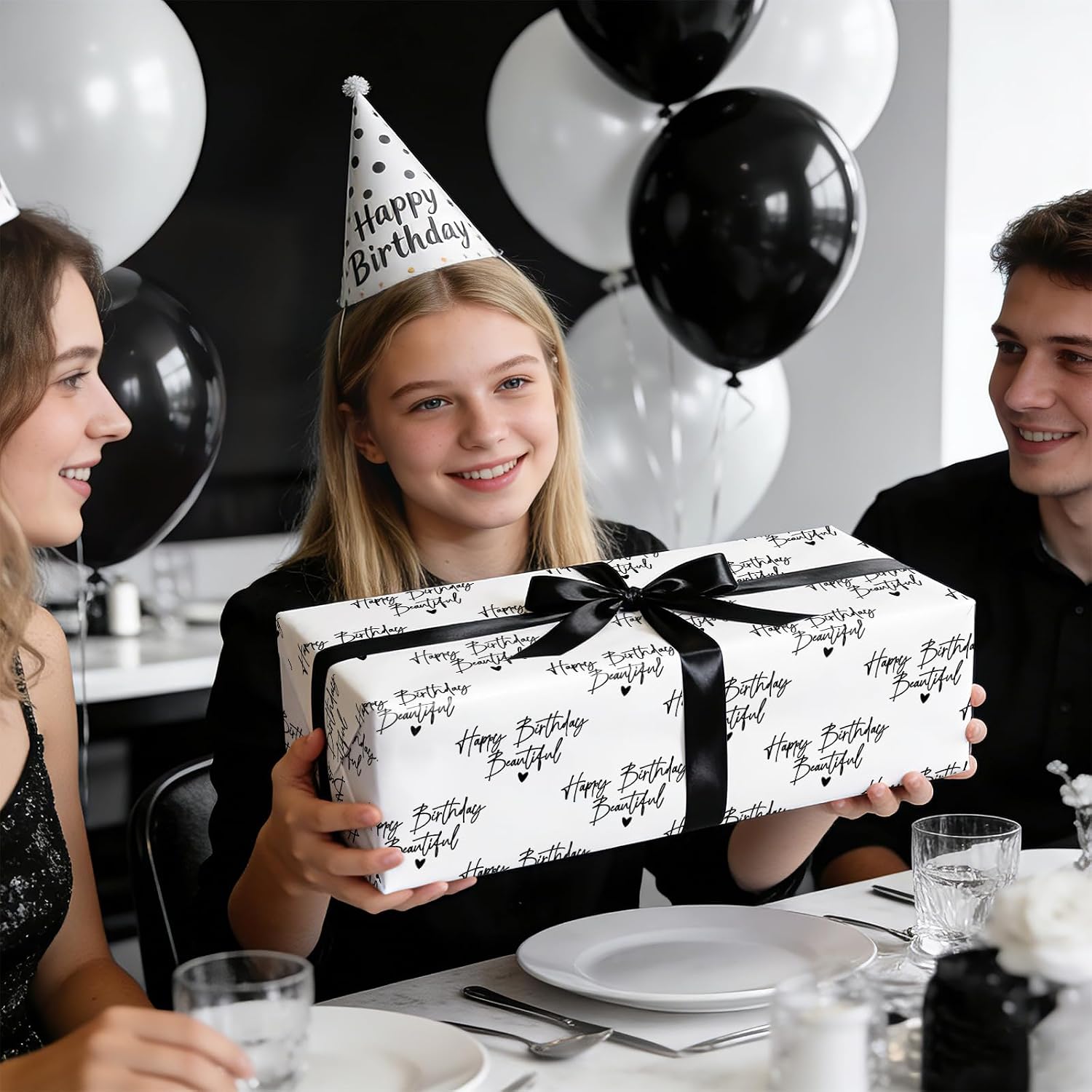 WRAPAHOLIC Birthday Wrapping Paper for Women - Mini Roll - 17 Inch x 16.5 Feet - Happy Birthday Beautiful Wrapping Paper for Special Friend, Girlfriend, Wife