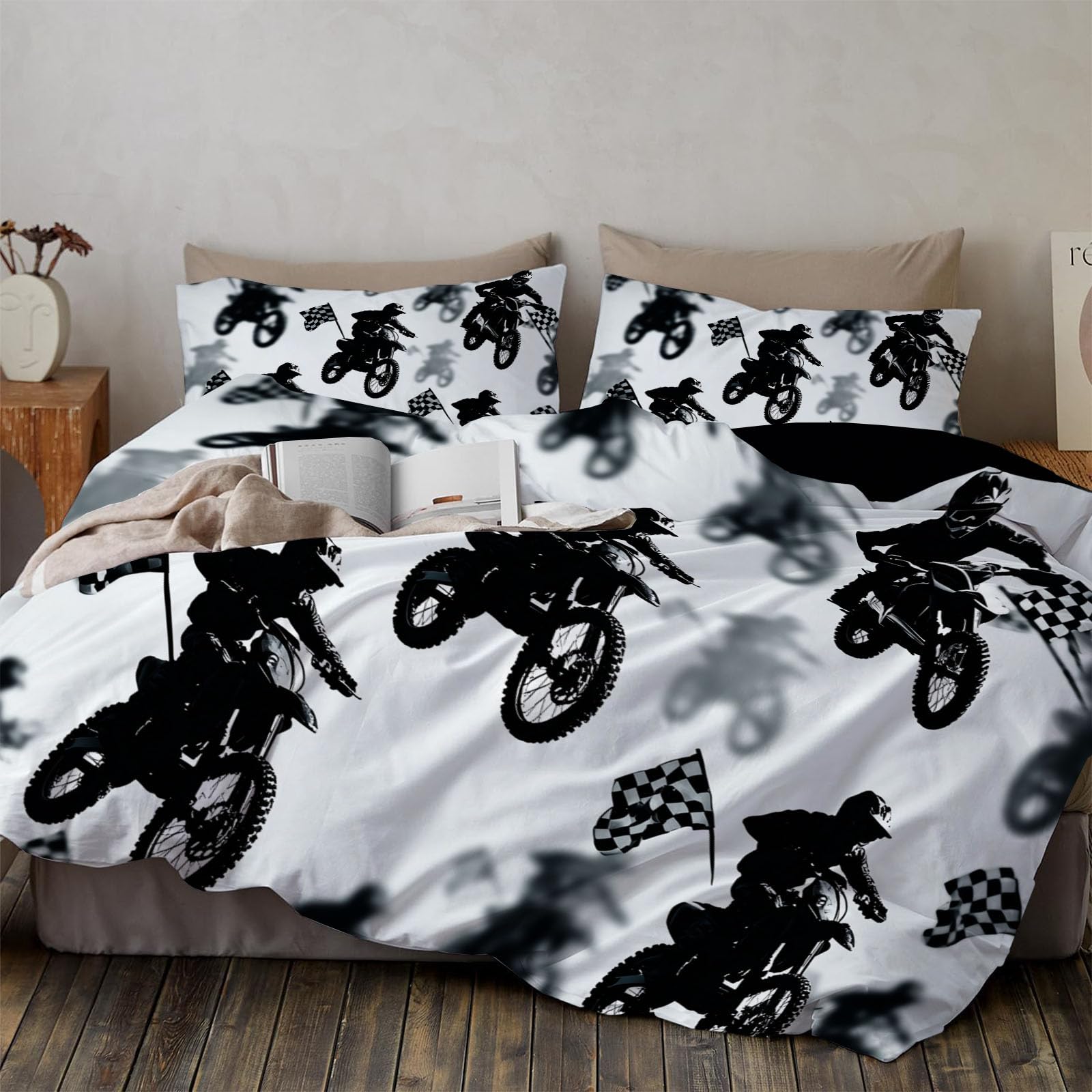 Housse de couette 240x260cm de qualité supérieure motif silhouette cross-country garçon fille