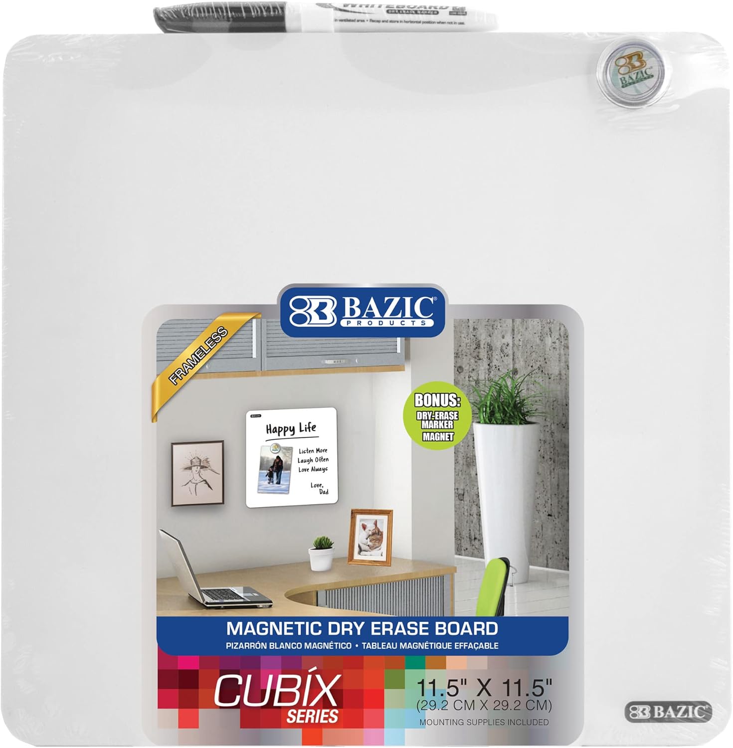 11.5" x 11.5" Frameless White Magnetic Dry Erase Board