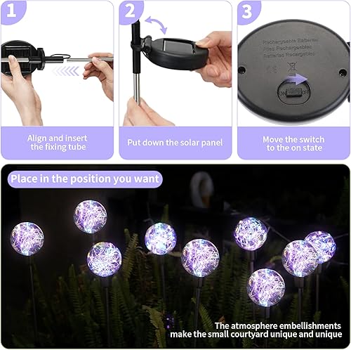 Miniatura 6 de Luces solares de jardín, paquete de 2 luces solares para exteriores, luces solares de estaca, luces solares de camino, para decoraciones solares de
