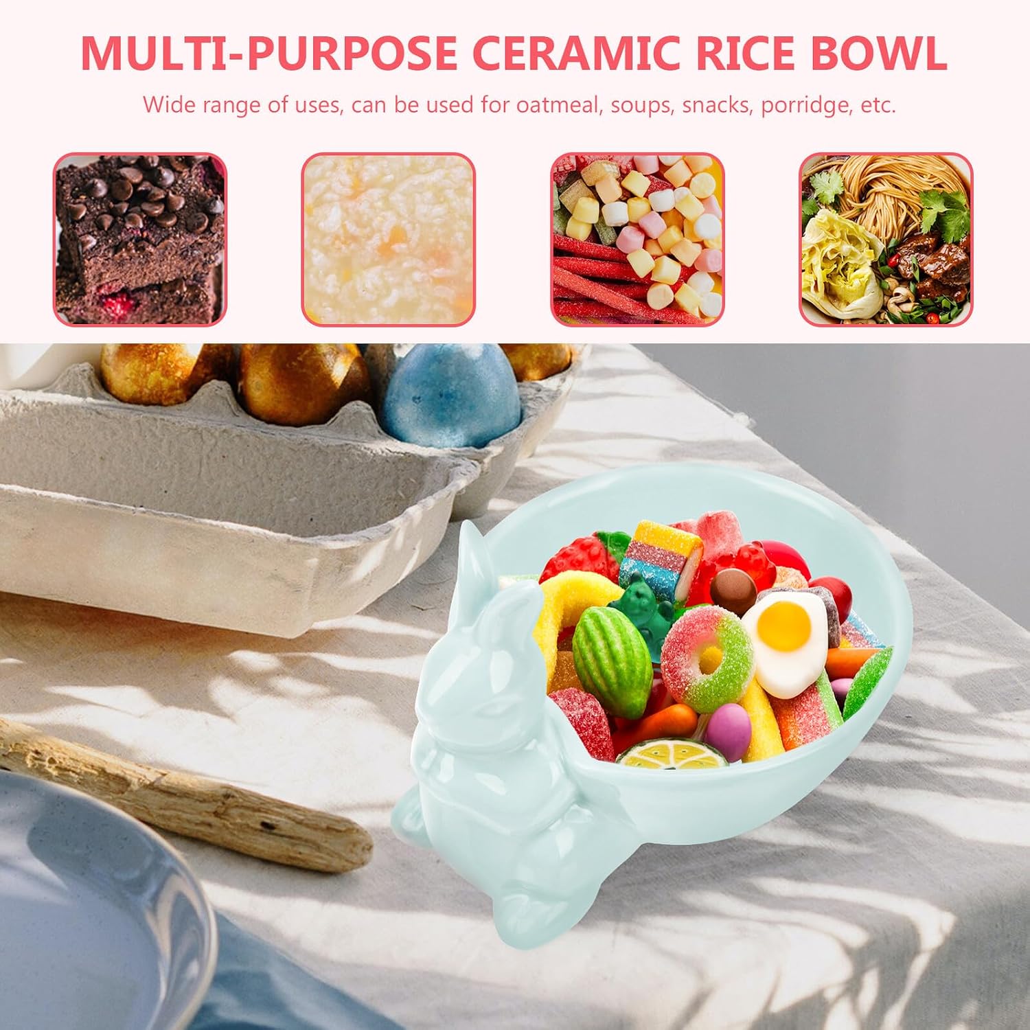 Ceramic Bunny Design Salad Bowl Easter Rabbit Snack Bowl Blue Easter Dinnerware Tableware for Home Kitchen