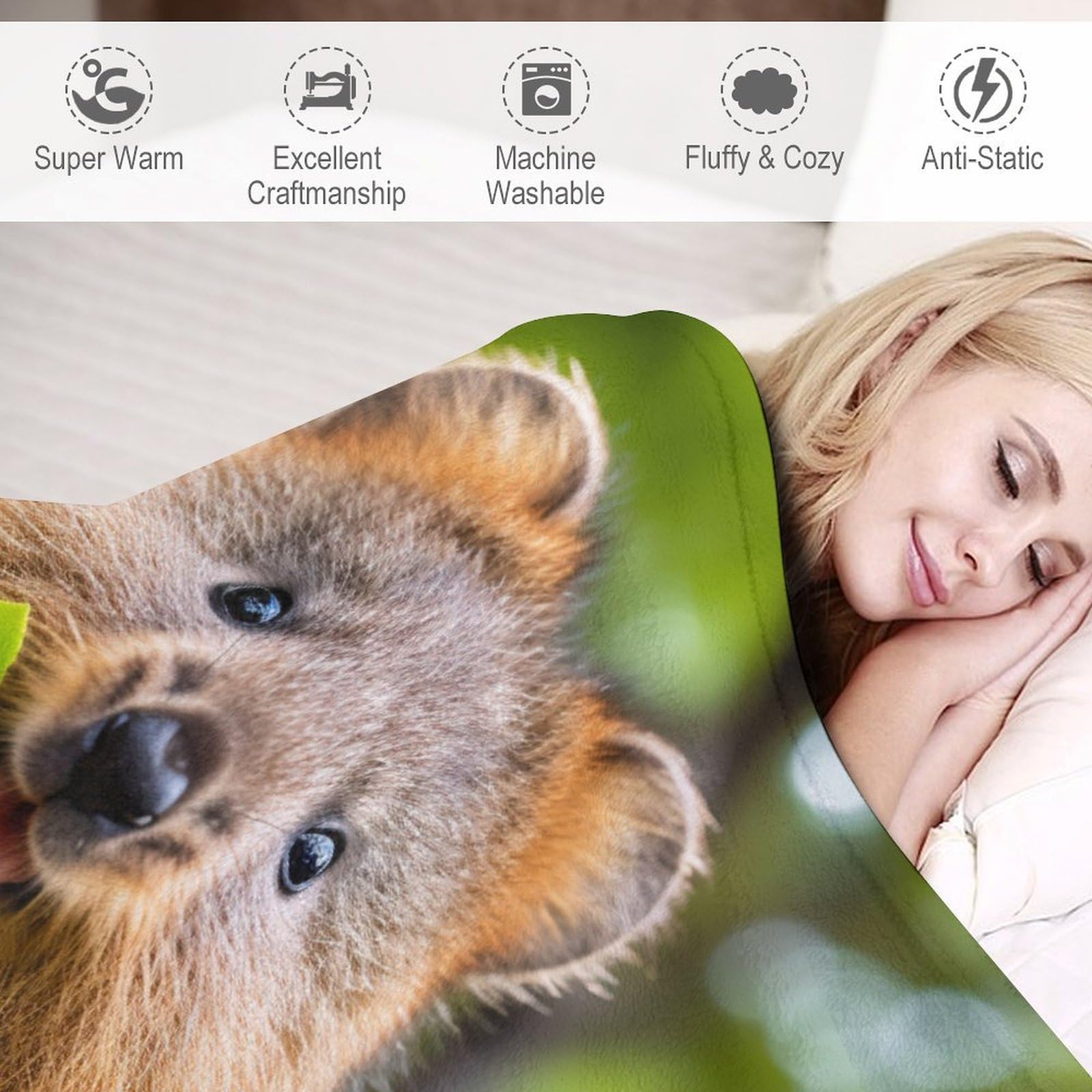 Fleece Decke Quokka, Kuschelweiche Flauschige Fleece Decken Für Couch, Sofa, Bett, Warme Decke Mikrofaserschläfchendecke, 150×200cm