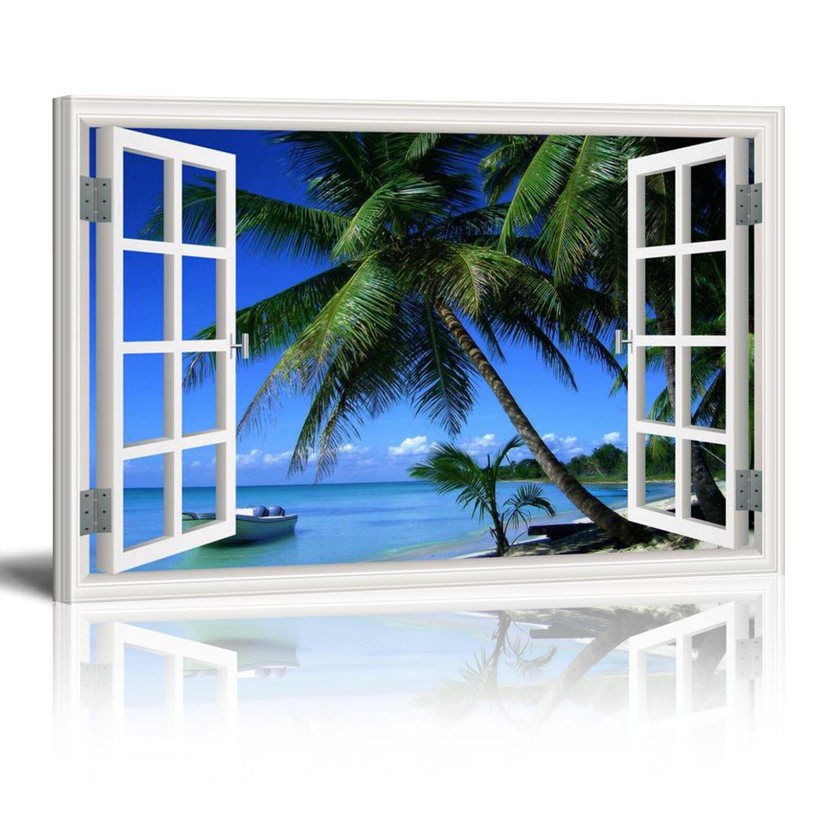 HOLEILUCK Waterfall Views Fake Windows Large Framed Wall Art Pictures for Living Room Modern Stretched and Framed 80x60cm/32x24in With Frame — image 1