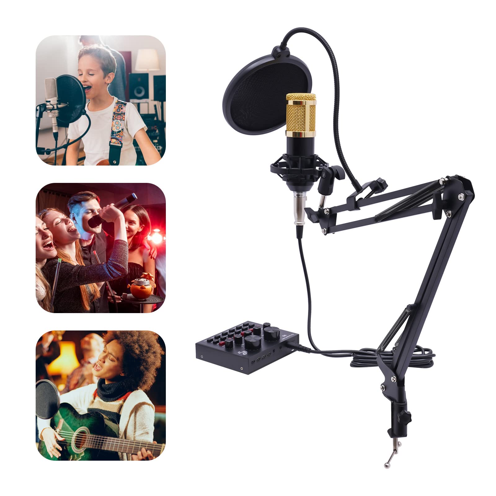 Podcast - Set di mixer audio con scheda audio live e microfono a condensatore, mixer audio per registrazione Live Streaming YouTube TikTok & Gaming compatibile con più sistemi e software