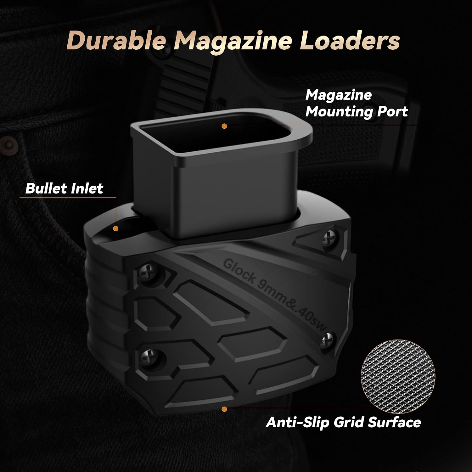 Magazine Speed Loader for Glock 9mm/.40sw, ABS Plastic Rapid Loader Fits Glock 17,18,19,22,23,24,26,27,34,35,45 and 47, Syable Fast & Easy Reloading Simplifies Magazine Loading, Black