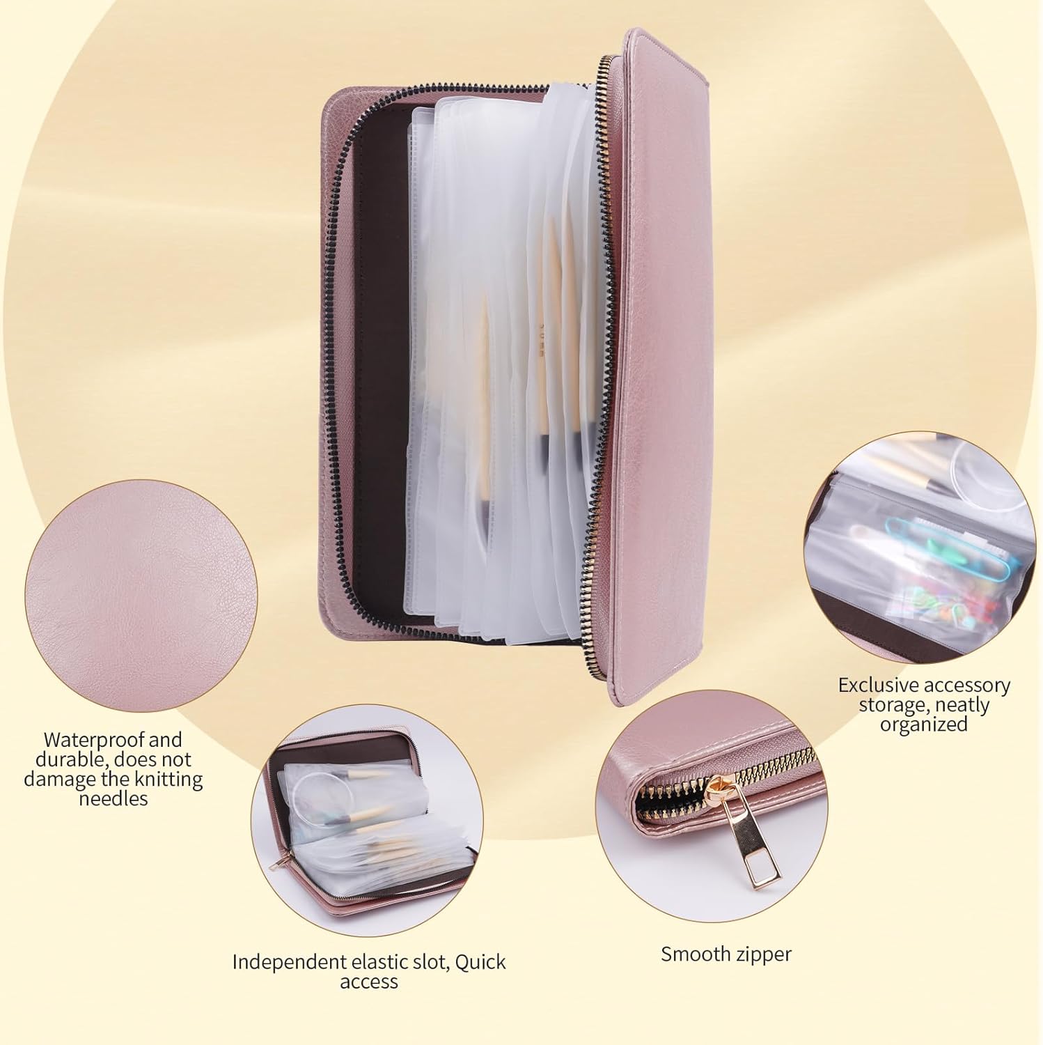 WAZAIGUR Circular 32 Inch (81cm) Bamboo Knitting Needles Set with Case Sizes 3mm, 3.25mm, 3.5mm, 3.75mm, 4mm, 4.5mm, 5mm, 5.5mm, 6mm, 7mm, 8mm, 9mm, 10mm