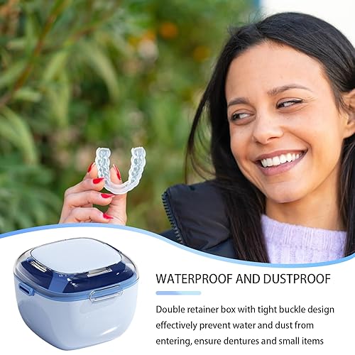 Miniatura 4 de Estuche portátil de limpieza de dentadura, ABS+PP Retenedor de doble capa y caja de protección bucal, tazas de contenedor para dentaduras, joyas,