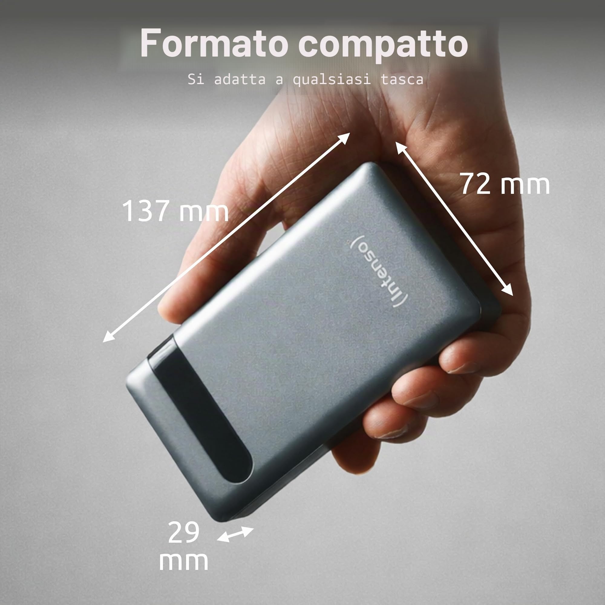 Intenso Power Bank PD20000, Caricabatterie portatile power delivery, (20000mAh, adetto per smartphones, tablet è altri), anthracite