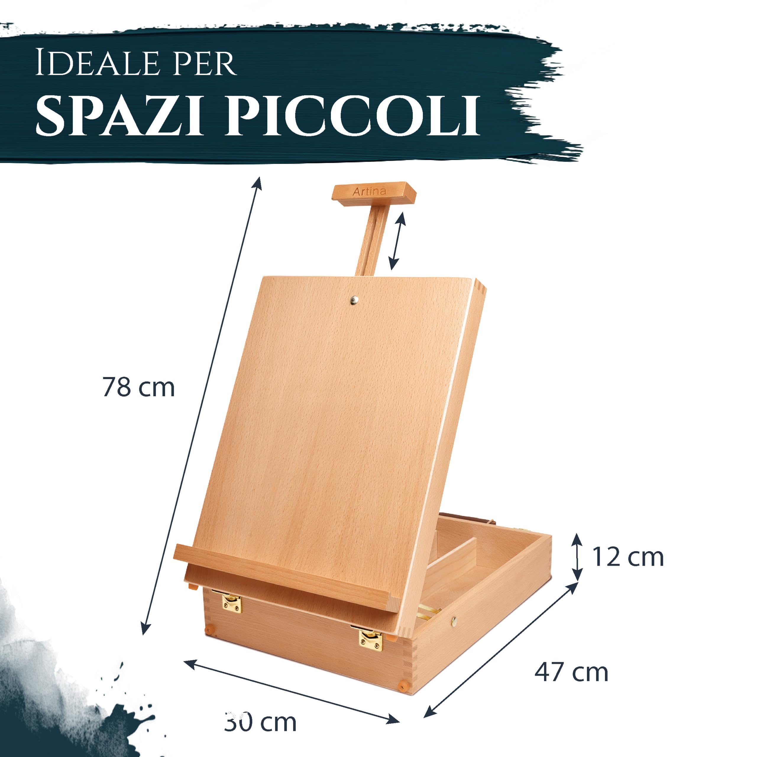 Artina Cavalletto professionale per pittura da tavolo con cassetta | a valigetta da studio o da campagna leggío supporto tele portatile e richiudibile integrata telaio regolabile Nancy