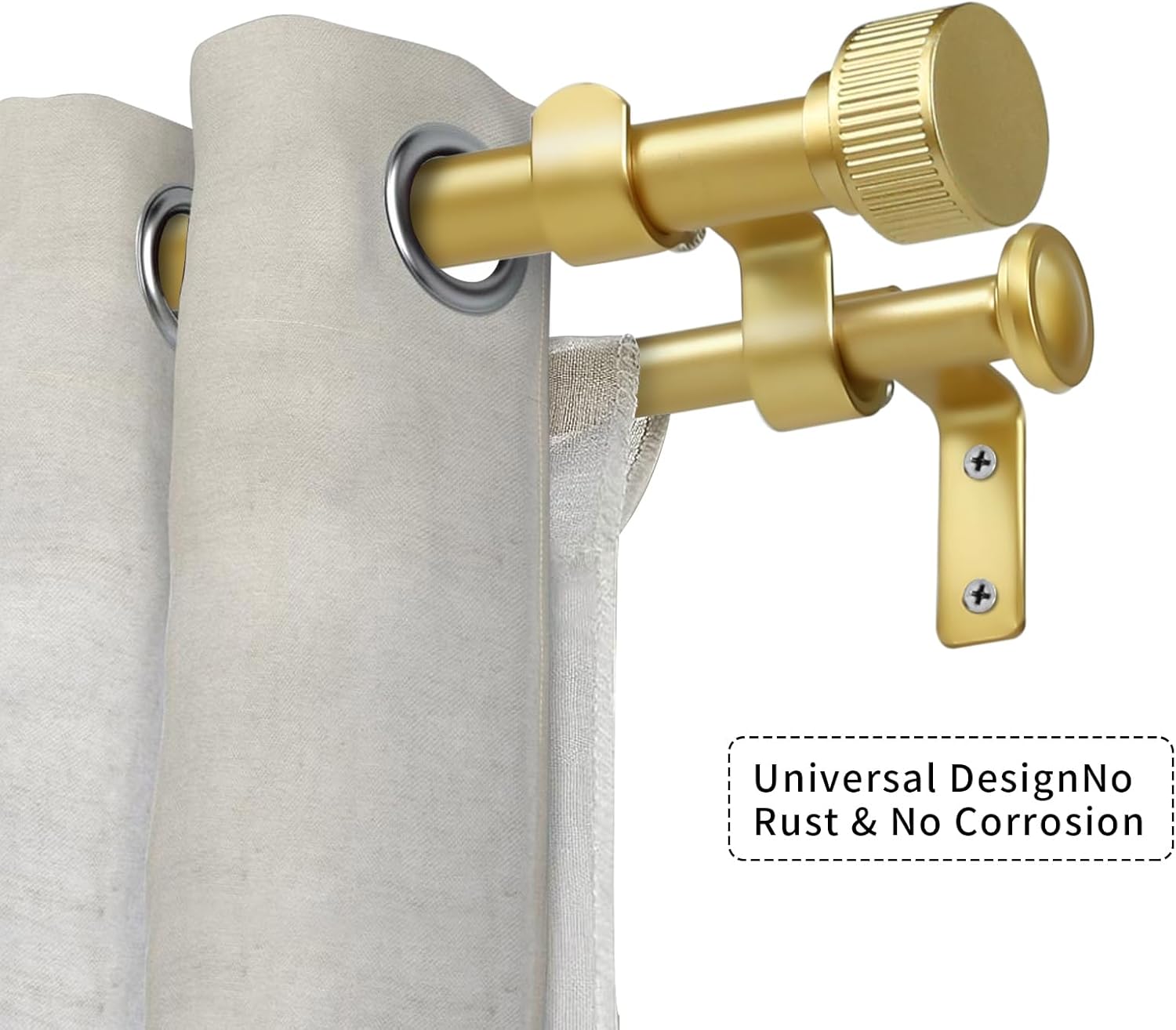 5/8" Double Curtain Rod with Bouton Finials (Gold, 48"-84")