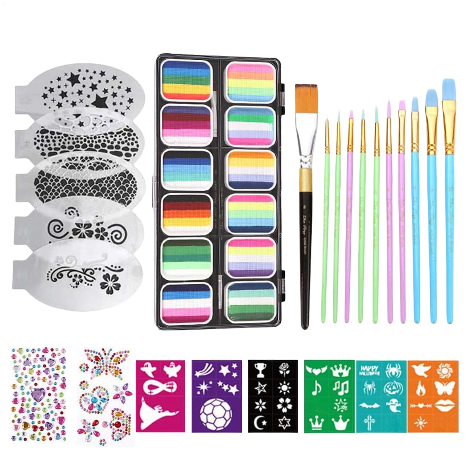 Pittura Per Il Viso Palette Di Colori Per Il Viso Lavabile | Palette da 12 Griglie Cosmetici Solubili in Acqua con Colori Vivaci per Adolescenti Studenti Bambini Adulti Cosplay Feste e