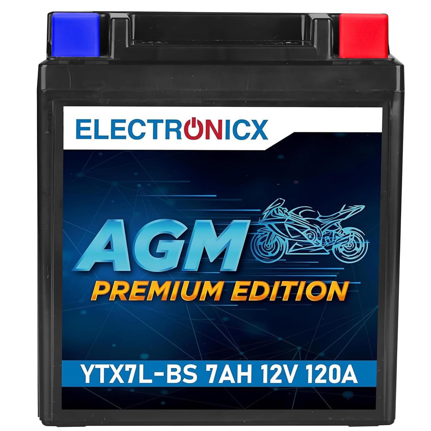 Electronicx AGM akumulator motocyklowy YTX7L-BS 12V 7Ah 120A – bezobsługowy, szczelny, kompaktowy, odporny na wibracje i wycieki – do skutera, quada i motocykla – Wymiary:113x70x128mm.