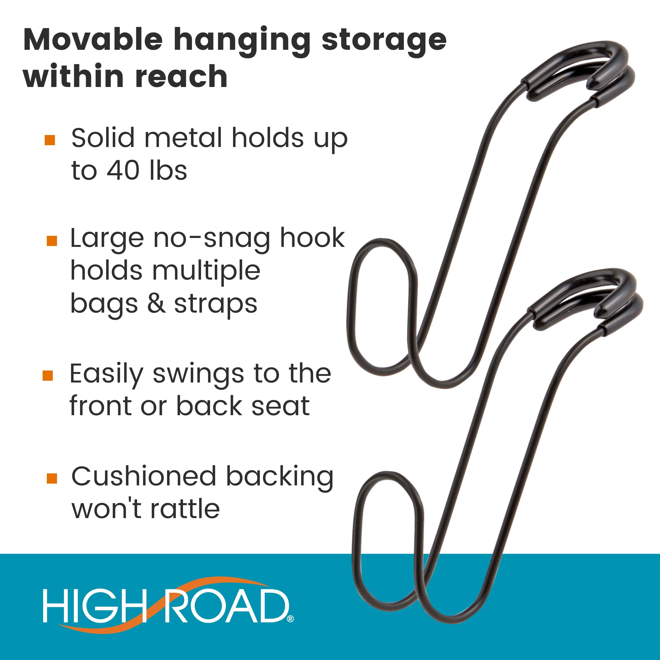 Car Seat Hooks - Hold Large Bags & Purses -2