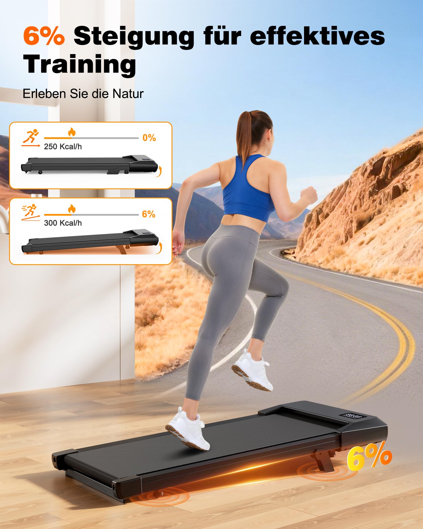 Superun Walking Pad max 159 KG/136 KG, Laufband für Zuhause mit Trainingsmodus, Leise Laufband Schreibtisch mit App und virtuellen Laufstrecken. Vor Ort erlebbar