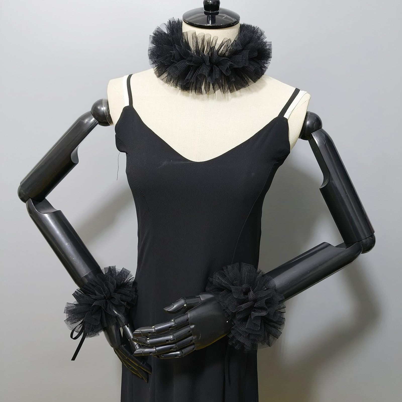 YUXITA Elizabethan Mesh Neck Ruff Detachable Ruffle Collar and Wrist Cuffs for Medieval Costume and Historical Reenactments - Image 8