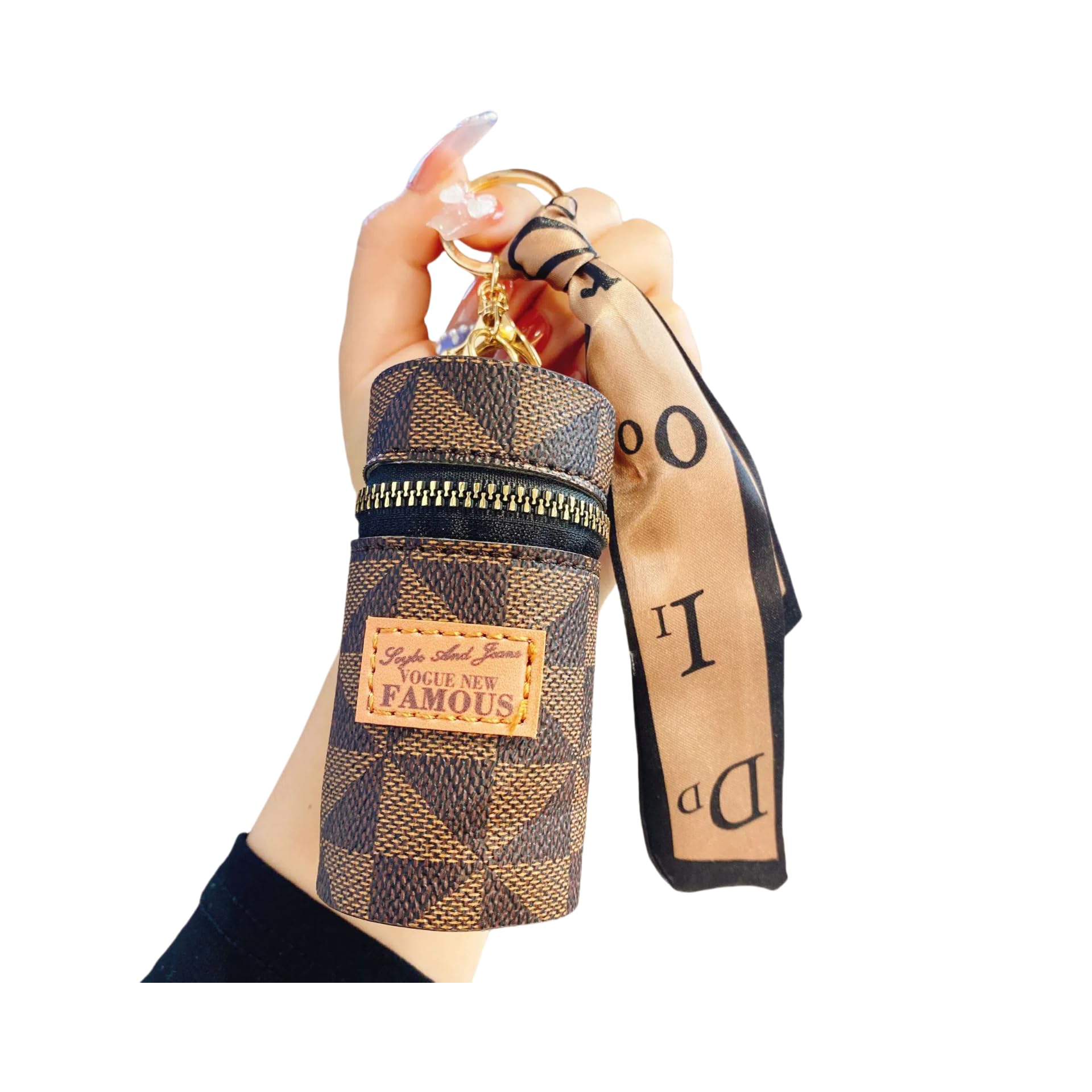 Vintage Cylinder Makeup Key Organizer Retro 70s Vegan Leather Cosmetic Coin Purse for Women