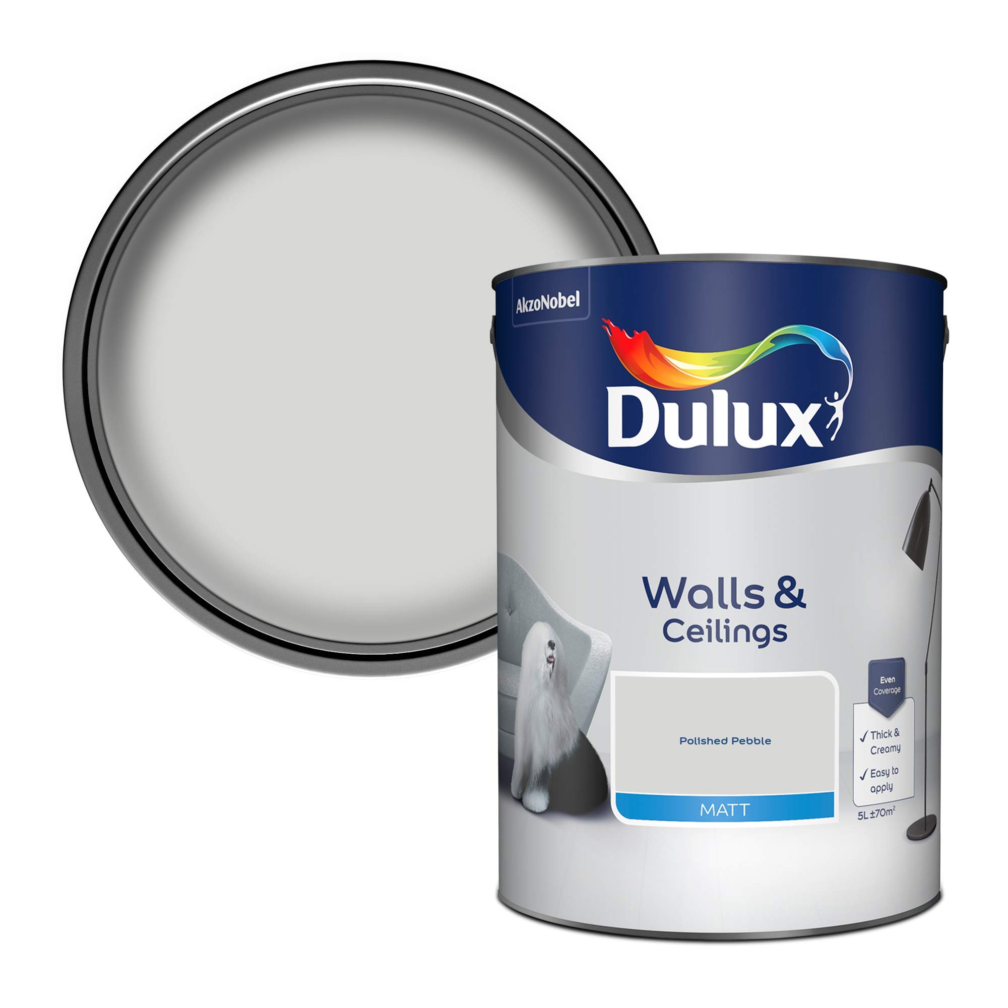 Dulux Walls & Ceilings Matt Emulsion Paint 5L Polished Pebble