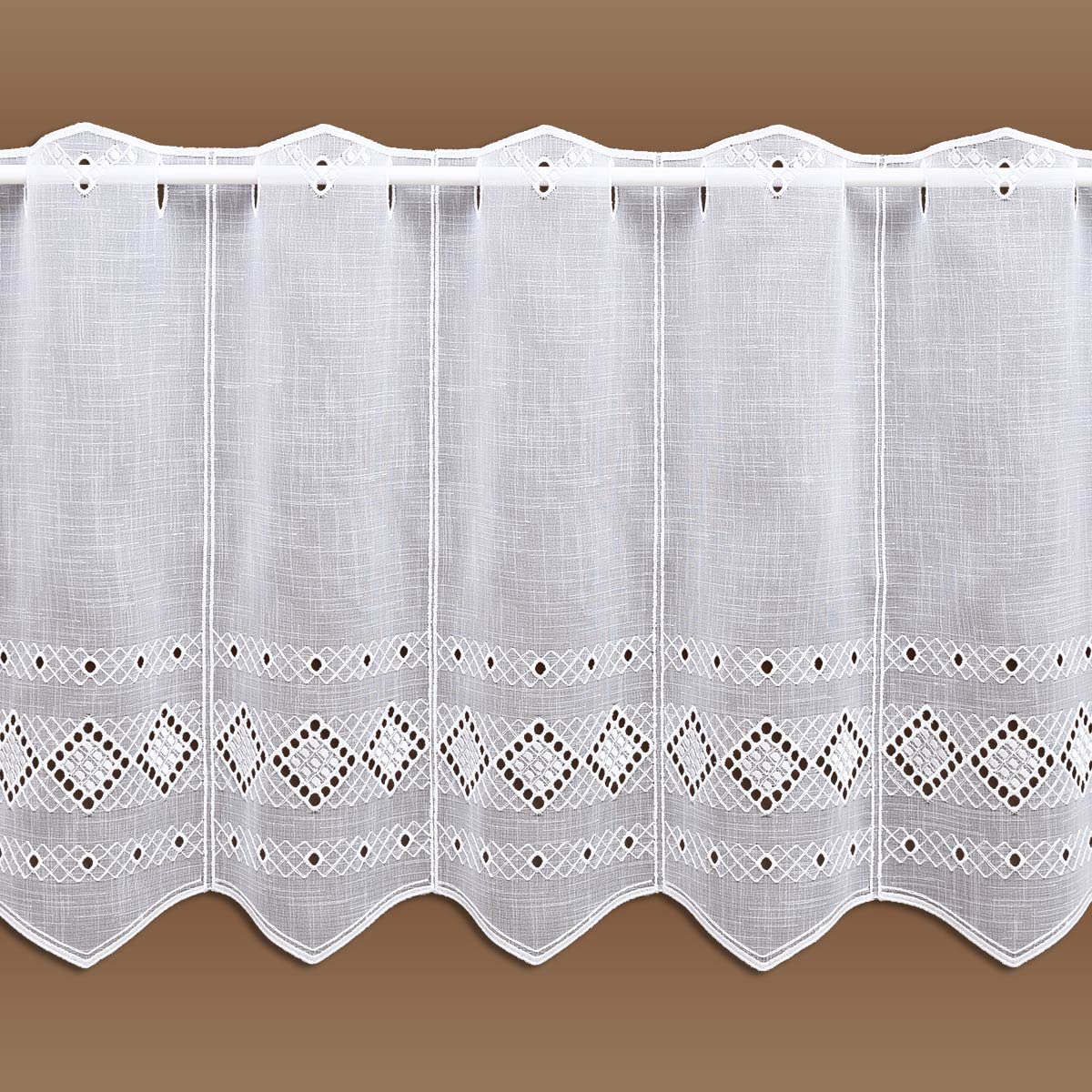 Kurzstore Fanny Echte Vogtländischer Spitze Feenhaus-Gardine mit Lochstickerei und Käseleinen-Optik in weiß 45 x 144 cm