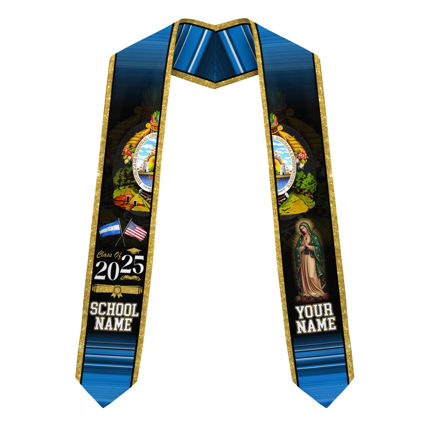 MonkeyVan Personalized Honduran Graduation Stole 2025,Custom Honduras Flag Sash,Honduras Graduation Stole for Class of 2025 S352