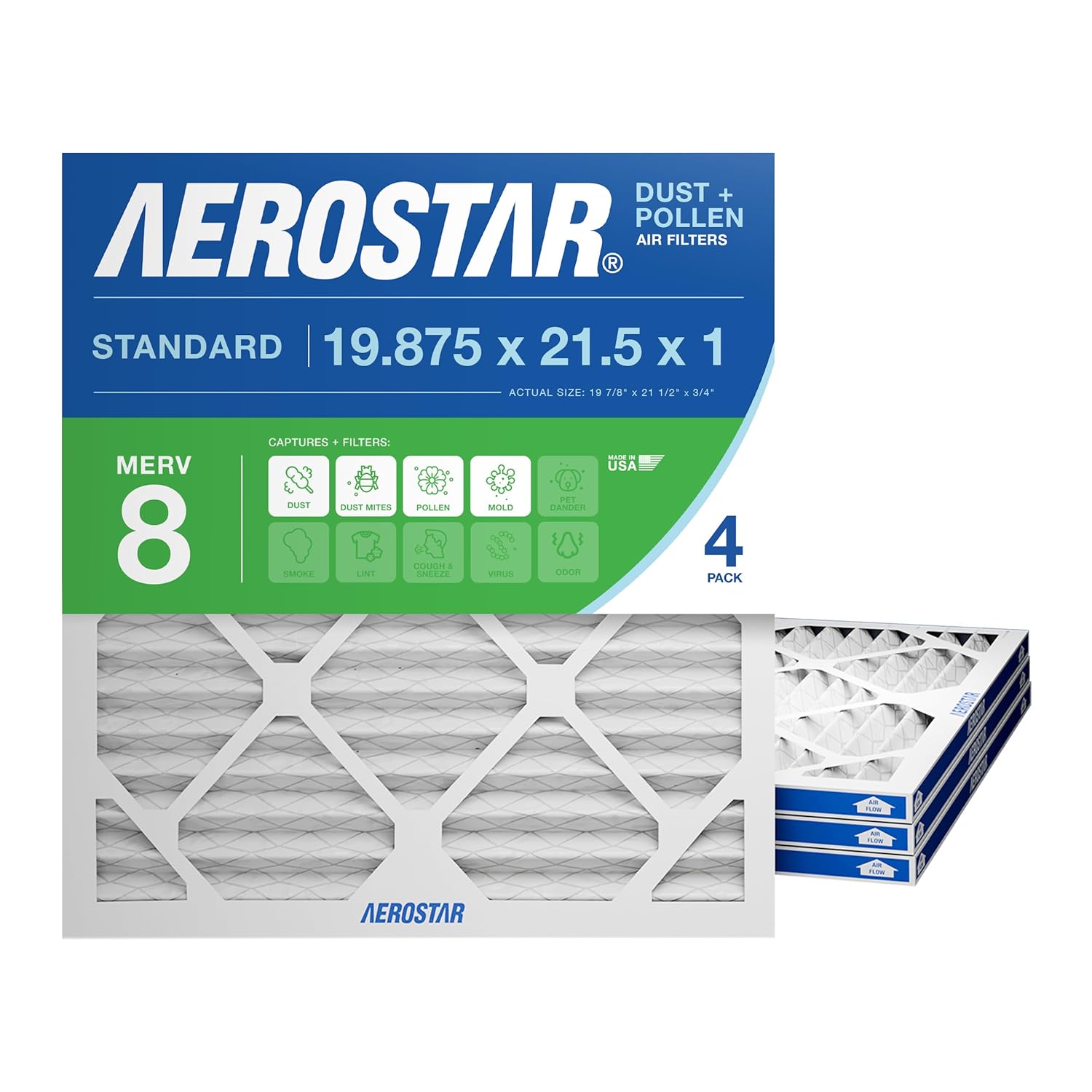 Aerostar 19.875×21.5×1 MERV 8 – 4 Count – High Efficiency Pleated HVAC, Furnace & Air Conditioner Filters – Removes Dust, Lint, Mold & Allergy-Causing Pollen Aerostar 19.875×21.5×1 MERV 8 – 4 Count – High Efficiency Pleated HVAC, Furnace & Air Conditioner Filters – Removes Dust, Lint, Mold & Allergy-Causing Pollen