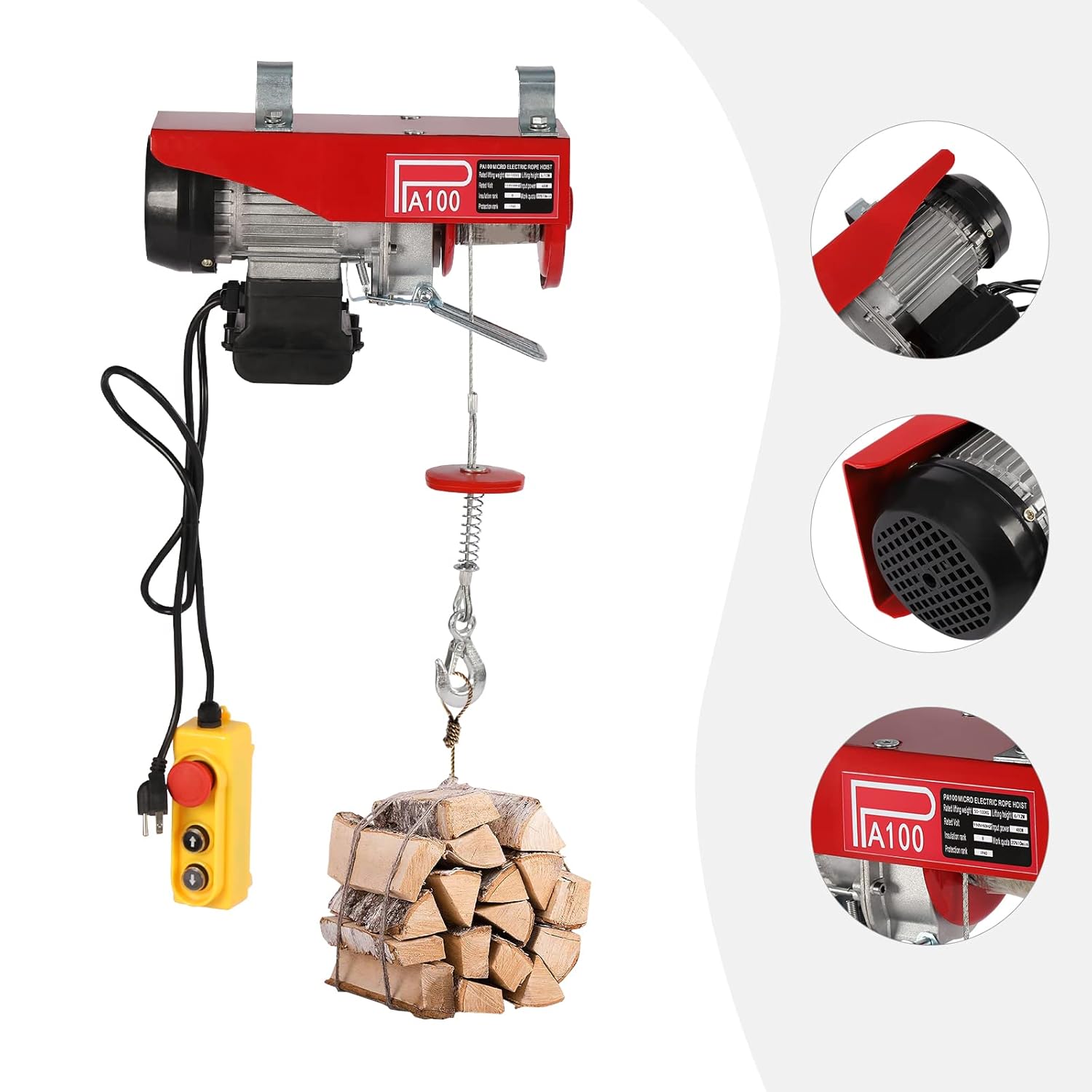 Electric Hoist 220 lbs Electric Winch with Remote & Single/Double Slings 110V 39.4ft Lifting Height Material Handling Tool for Garage, Factories, Warehouses