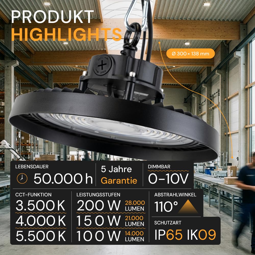 Multitalent LED Hallenleuchte 3-stufig einstellbar, bis 28000lm