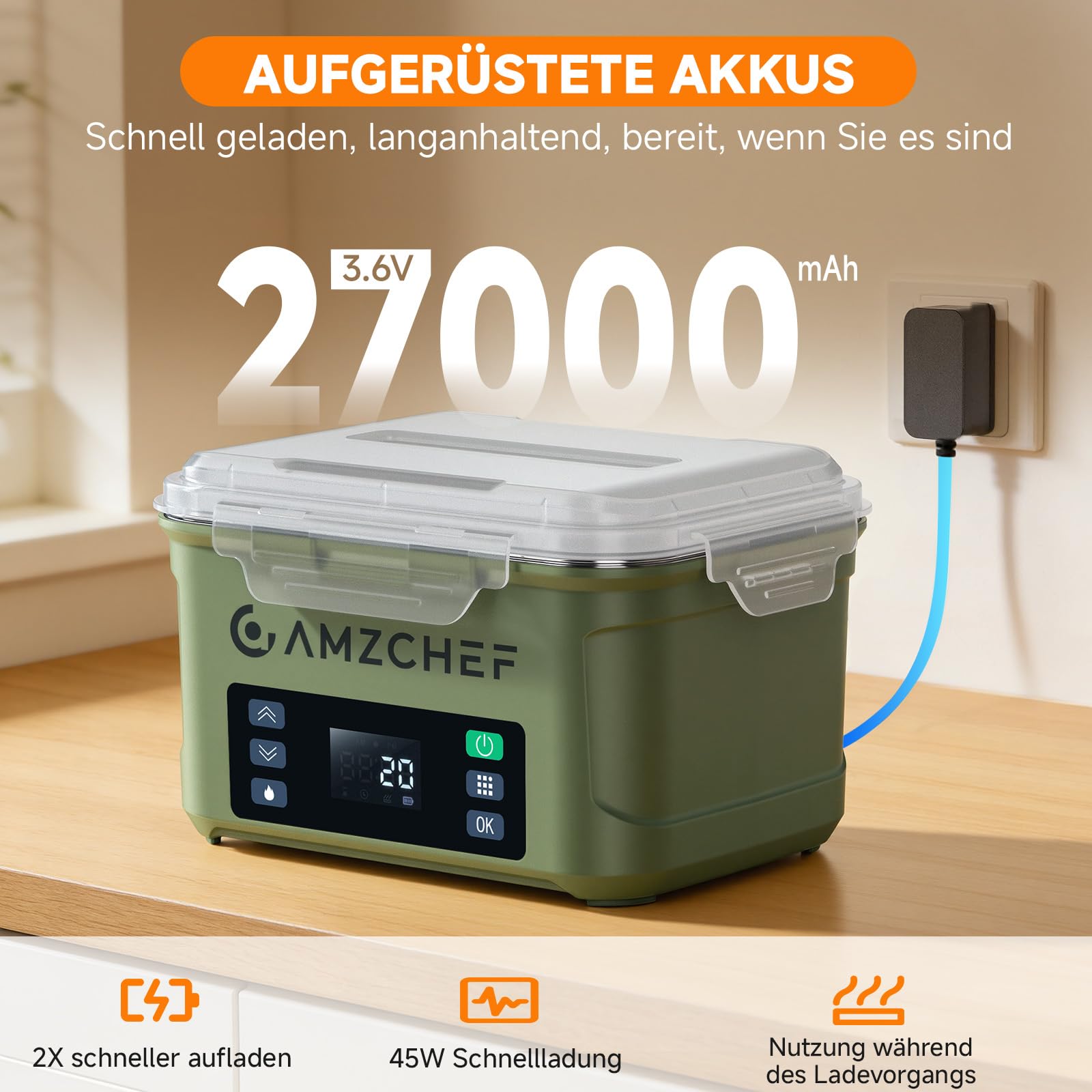 AMZCHEF Elektrische Lunchbox 27000mAh Akku für Arbeiter, Fahrer