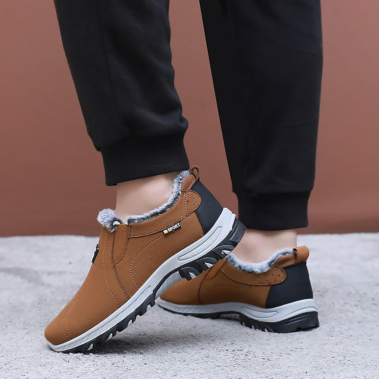 Men's Winter Warm Slip-on Snow Boots Comfortable Round Toe Casual Boots Lightweight Warm for Hiking Work Casual Boots