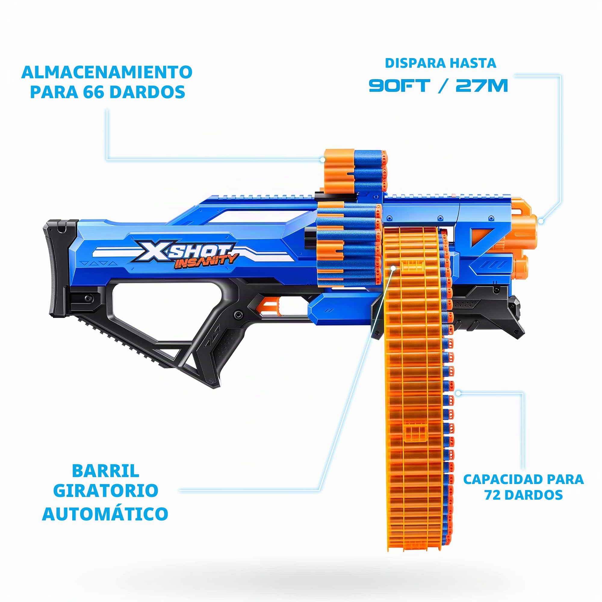 Zuru XSHOT Insanity Mega barril incluye 72 dardos, AZT36609