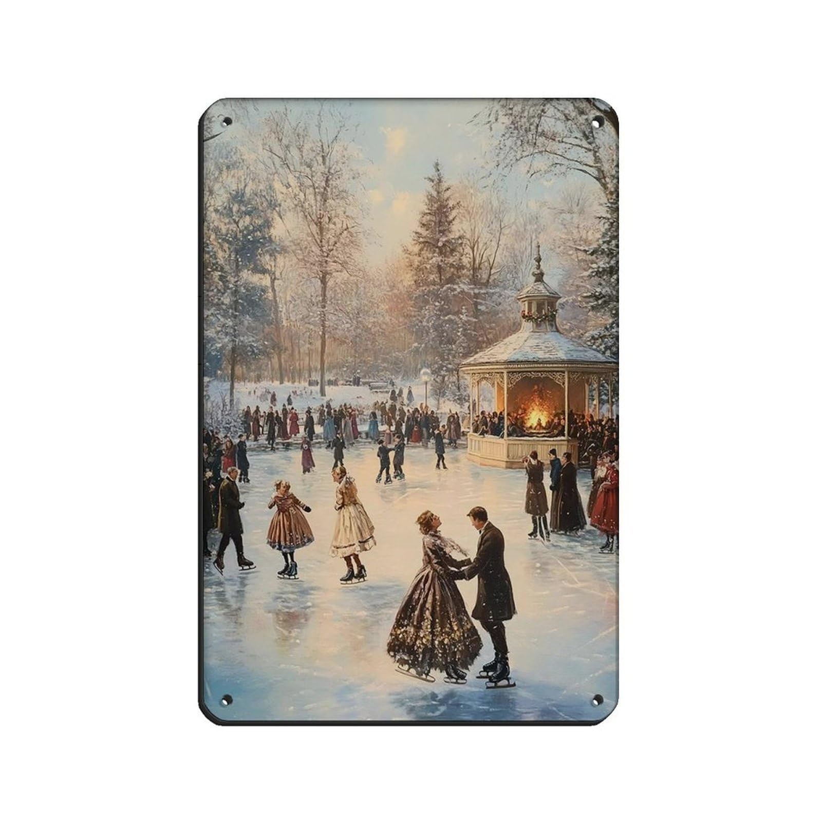Victorian Skating Rink, Christmas Decor Retro Poster Metal Tin Sign Chic Art Retro Iron Painting Bar People Cave Cafe Family Garage Poster Wall Decoration 8x12inch(20x30cm)