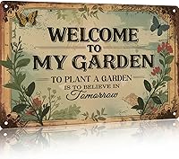 Vintage Metal 'Welcome to My Garden' Sign - Rustproof 8x12 Inch Retro Gardening Plaque for Yard, Greenhouse, Outdoor Decor