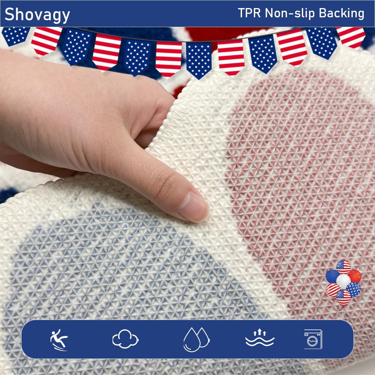 Trippy Happy Face Rug 4th of July Bathroom Rugs Patriotic Independence Day Decor Carpet Tufted Quick Dry Non Slip Bath Mats Water Absorbent 3.3FT Red Blue White Bathroom Rugs