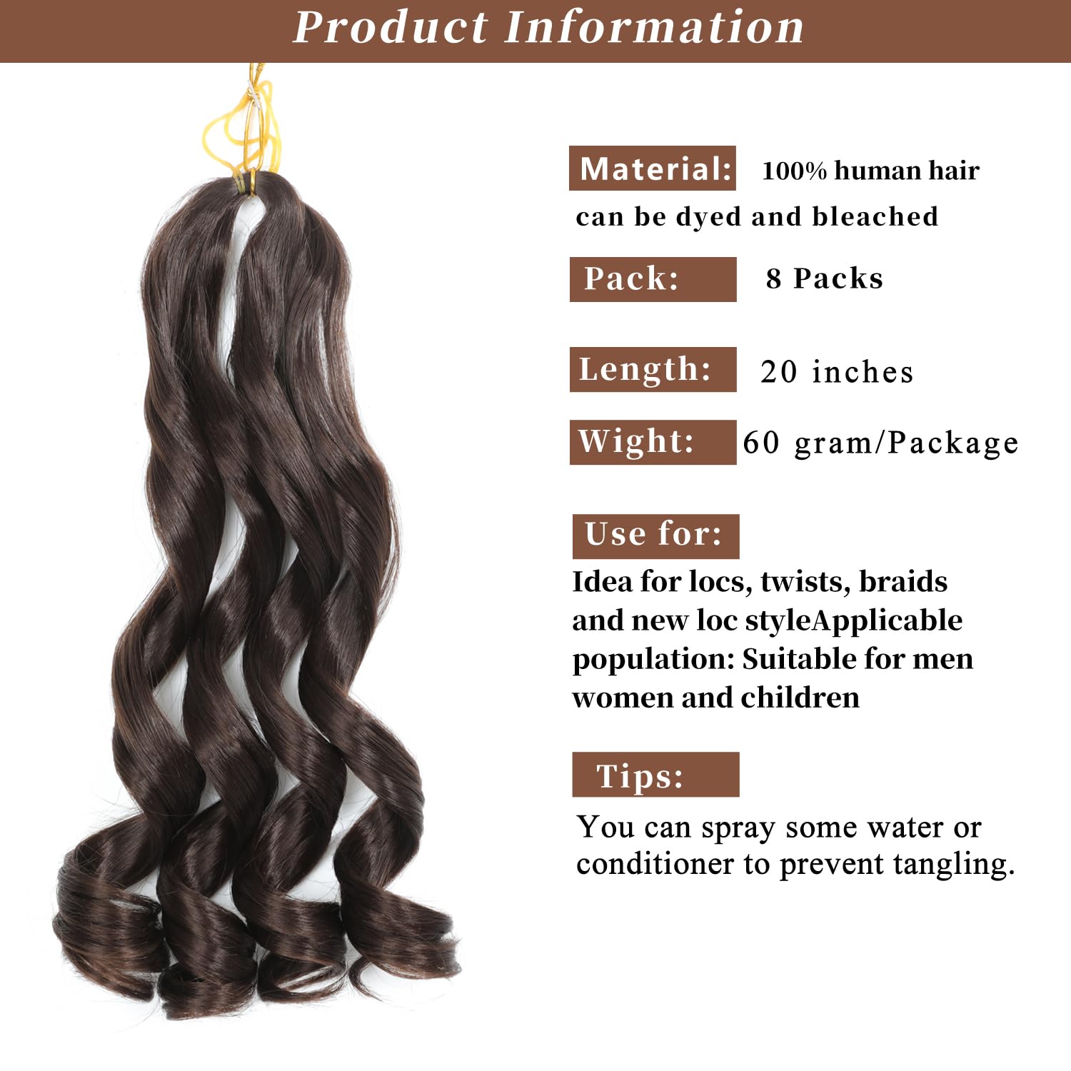 French Curl Braiding Hair 20 Inch 8 Packs Curly Braiding Hair Pre Stretched French Curls Braiding Extension Curl Crochet Braids Spiral Extensions (4# - Image 3
