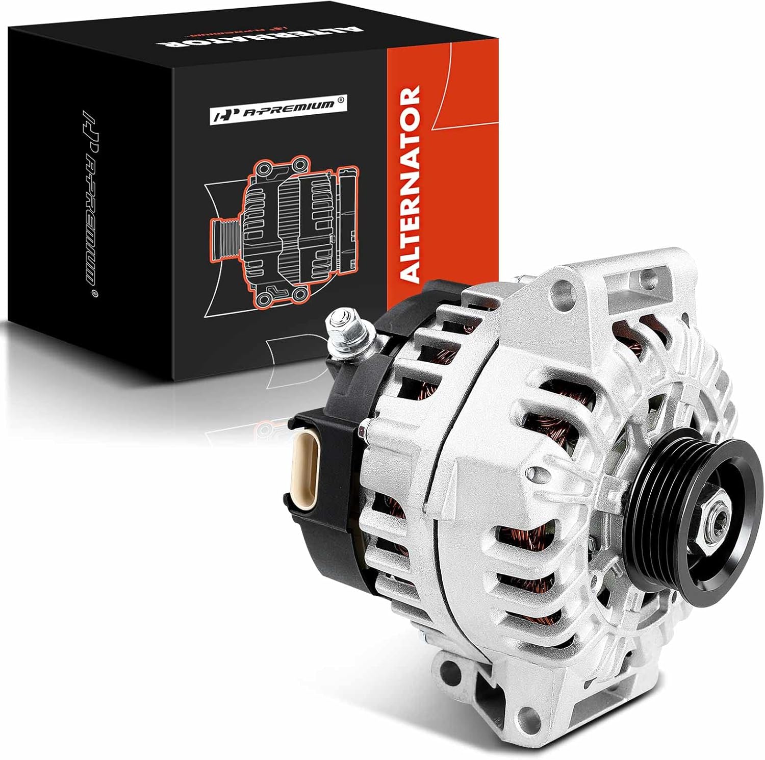A-Premium Alternator Compatible with Pontiac G6 2006-2008 2.4L, Grand Am 2005 2.2L, Solstice 2006-2009 2.4L & Saturn Sky 2007 2009 2010 2.4L, 120A 12V CW 5-Groove Pulley, Replace# 10372313, 15794596