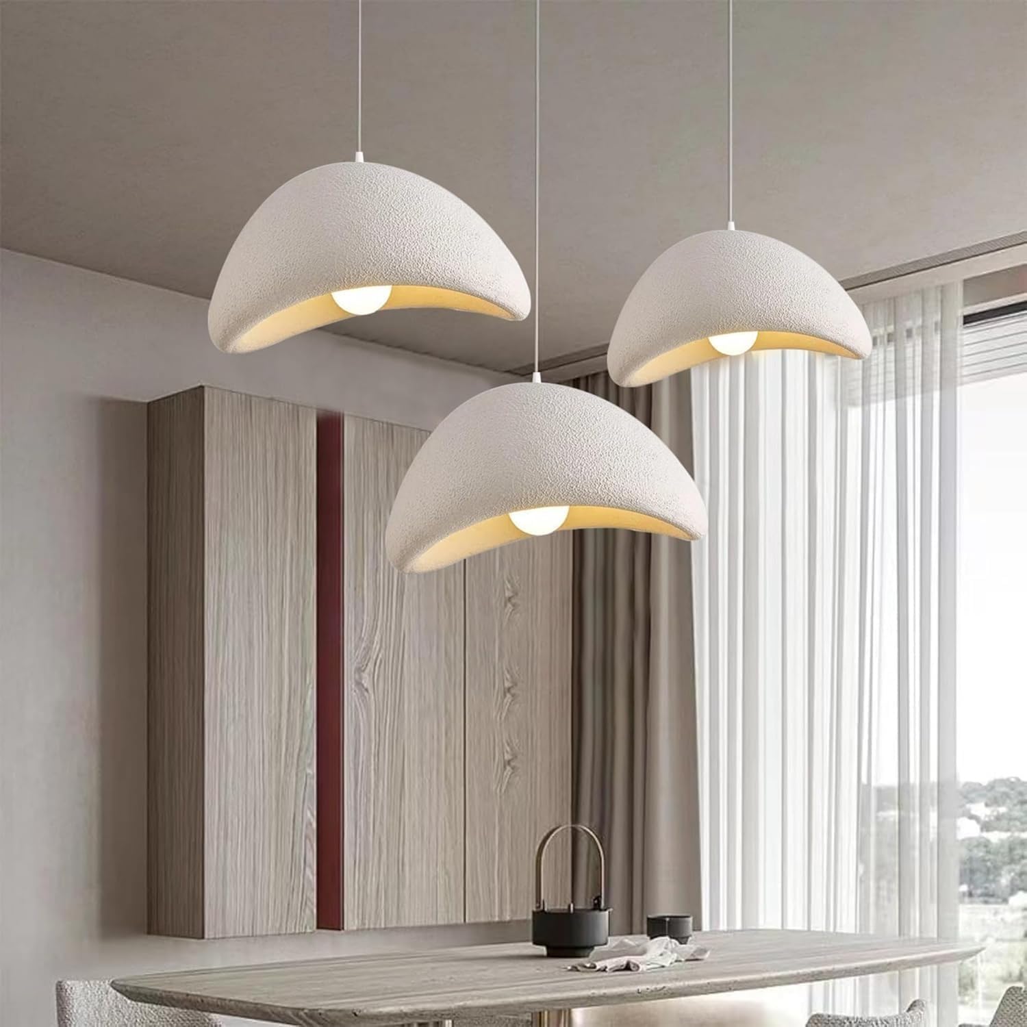 CNMKLM Lampe Suspension Moderne Lustre Salon Blanc Mat Base E27 Style Japonais Wabi-Sabi Suspendue Luminaire De Plafond Pour Table à Manger Îlot De Cuisine Restaurant Bar Café(B,50CM