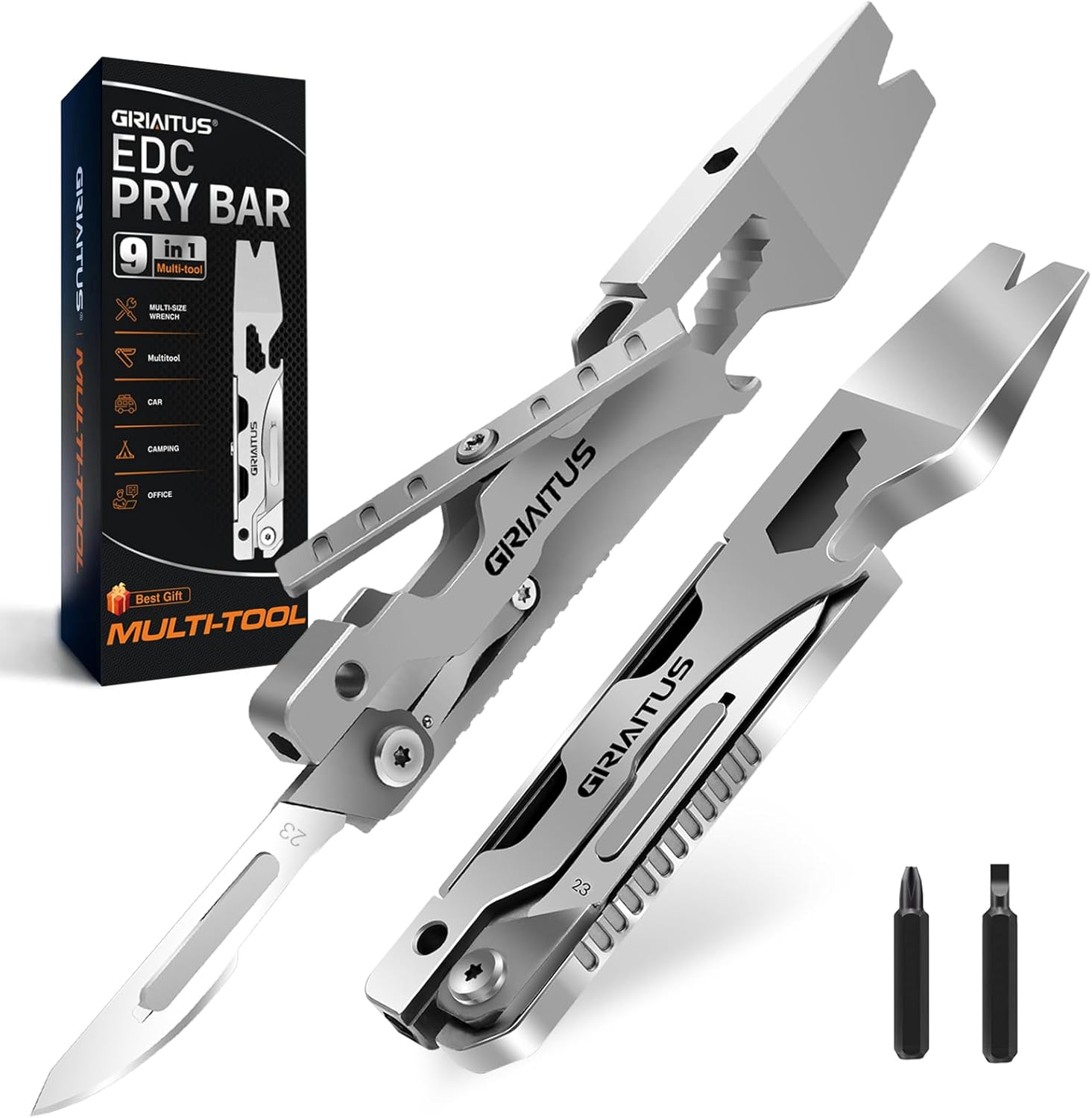 Multitool Pry Bar Wrench Instrument with Flat/Phillips Screwdriver Folding Multi-tool Field Cutter Blade Knife, Bottle Opener, Metal Deal with, On a regular basis Carry, Biking, Tenting EDC Pocket Gadget Presents for Males
