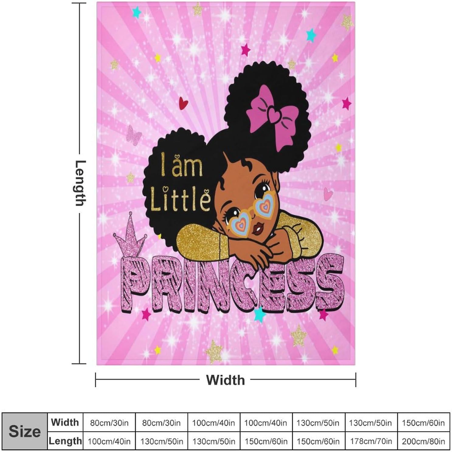 African Black Girl Blanket Cartoon Fantasy Pink Star Butterfly Princess Girl Print Blanket for Girls Kids Room Nursery Couch Sofa Bed Decorative Gifts 30x40