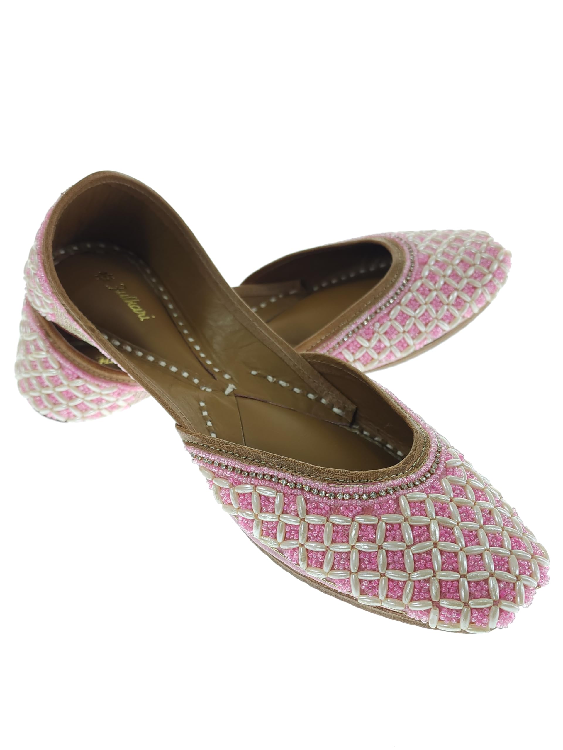 Women Candy Pink Beige Genuine Soft Leather Embroidered Jutis | Bite and Pinch Free Jutti | Punjabi Formal Juttis | Girl's Wedding Flat Ladies Mojari | Formal Ethnic Juti |-image-41