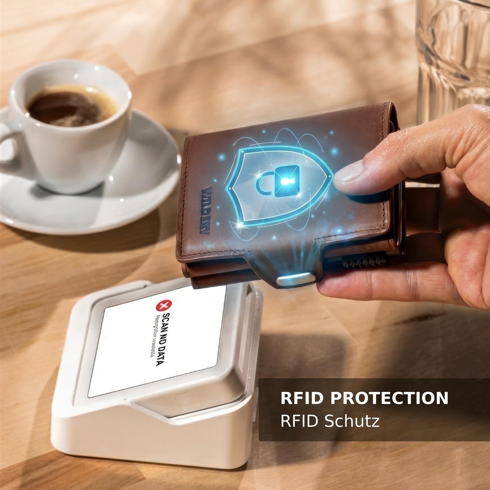 Premium Leder Geldbörse Herren – Slim Wallet aus Echtleder, Smart Wallet, Kartenetui & Kartenhalter, Geldbeutel RFID Schutz, Portemonnaie Männer, Portmonee Herren (Ohne Münzfach, Schwarz)