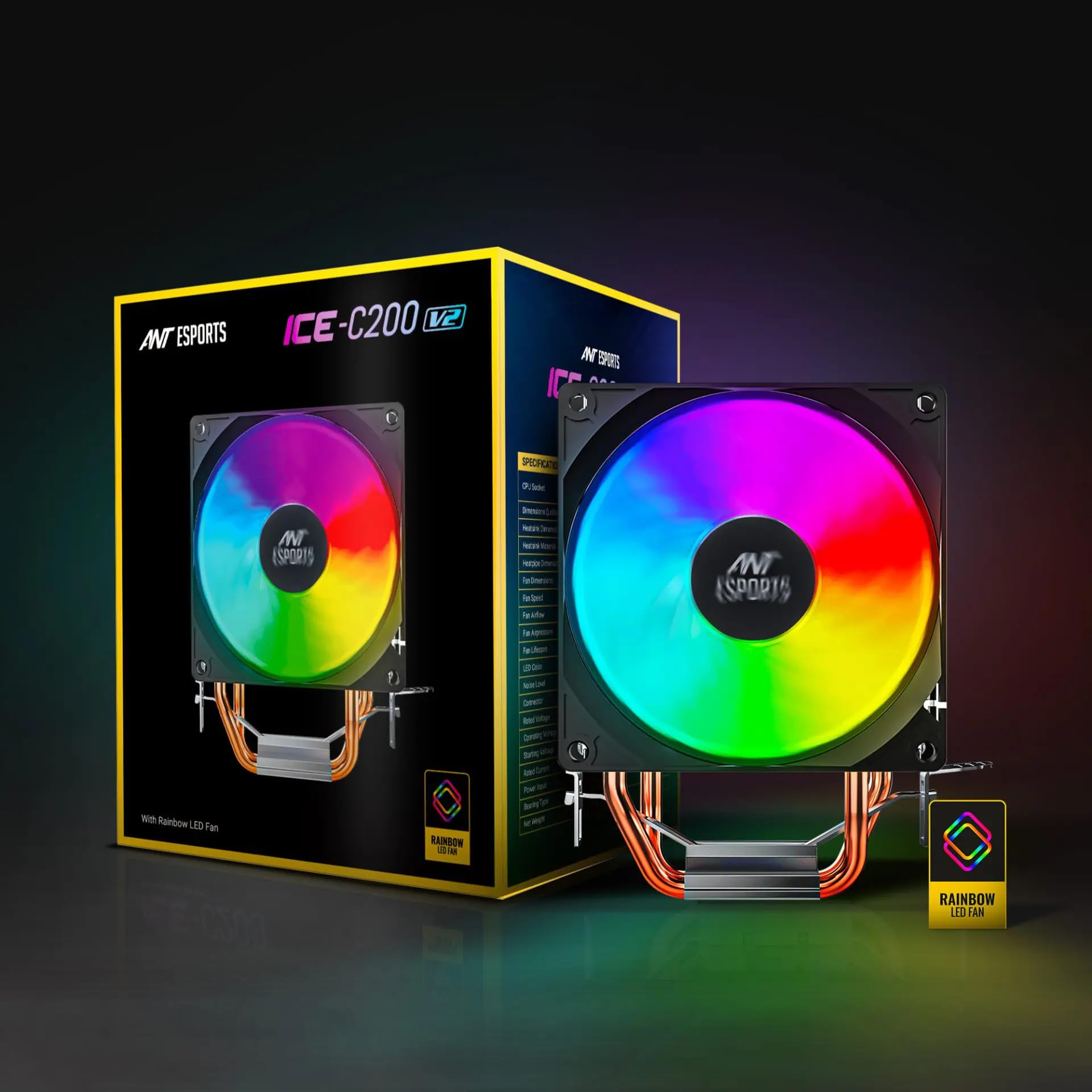 Ant Esports ICE-C200 V2 CPU Cooler with Rainbow LED Fan II CPU Socket AM5, AM4 / LGA 1700, 1200, 1151, 1150 (B0CM6S1MS1) Amazon Price History, Amazon Price Tracker