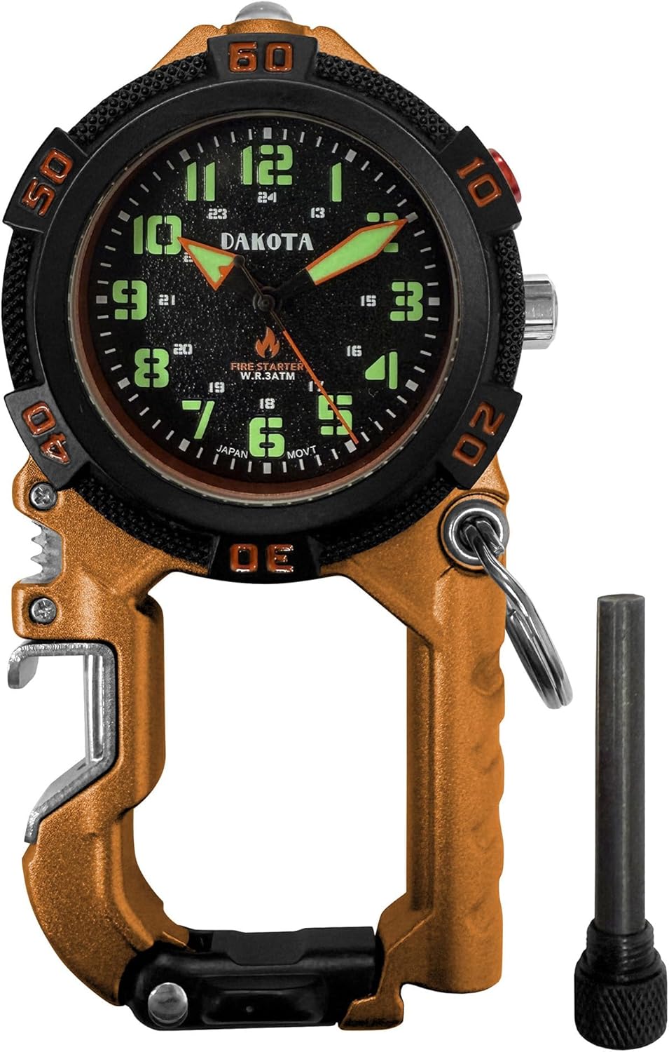Dakota Flint Clip-On Survival Watch – Outdoor Tool with Flint Fire Starter, LED Flashlight & Bottle Opener