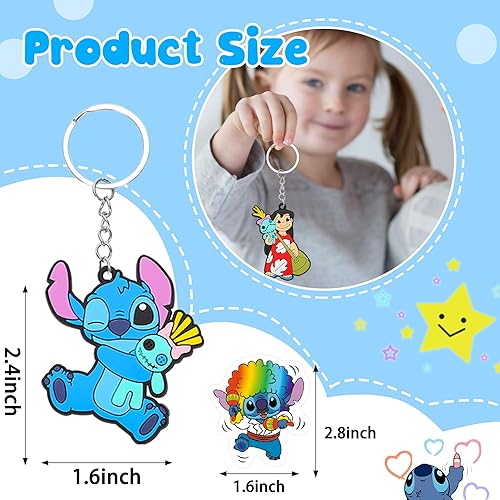 Miniatura 2 de 24 llaveros de dibujos animados con 50 calcomanías, suministros de fiesta de cumpleaños con temática de anime, recuerdos de fiesta para niños,