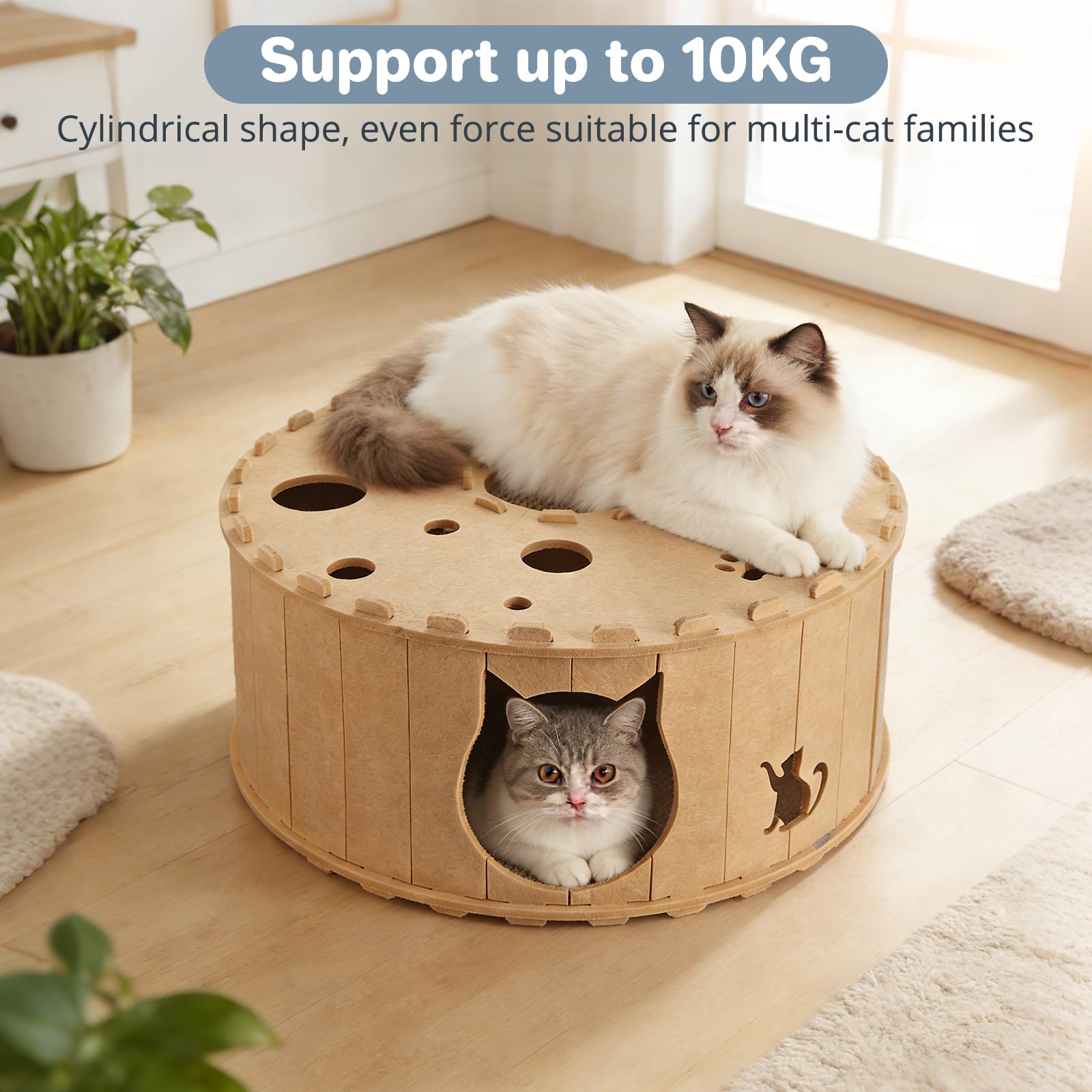 Túnel para Gatos, Cueva para Gatos de Interior, Juguete de Fieltro Suave para Gatos con Agujero Interactivo, túnel de Fieltro para hogares de Varios Gatos, Marrón Claro