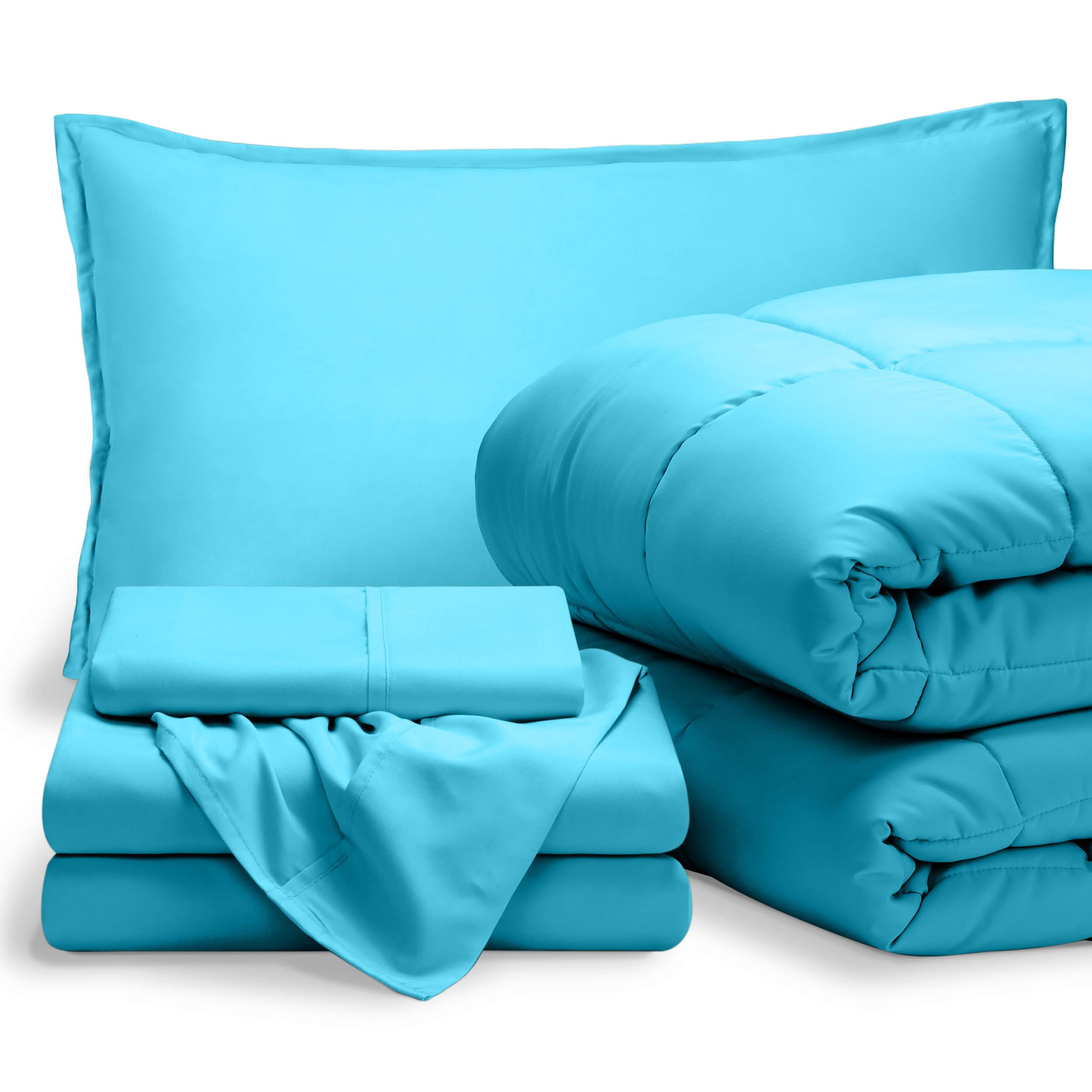 Bare Home Bed-in-A-Bag 5 Piece Comforter & Sheet Set - Twin XL - Goose Down Alternative - Ultra-Soft 1800 Premium Bed Set (Twin XL, Aqua/Aqua) 32 - Aqua/Aqua Twin XL