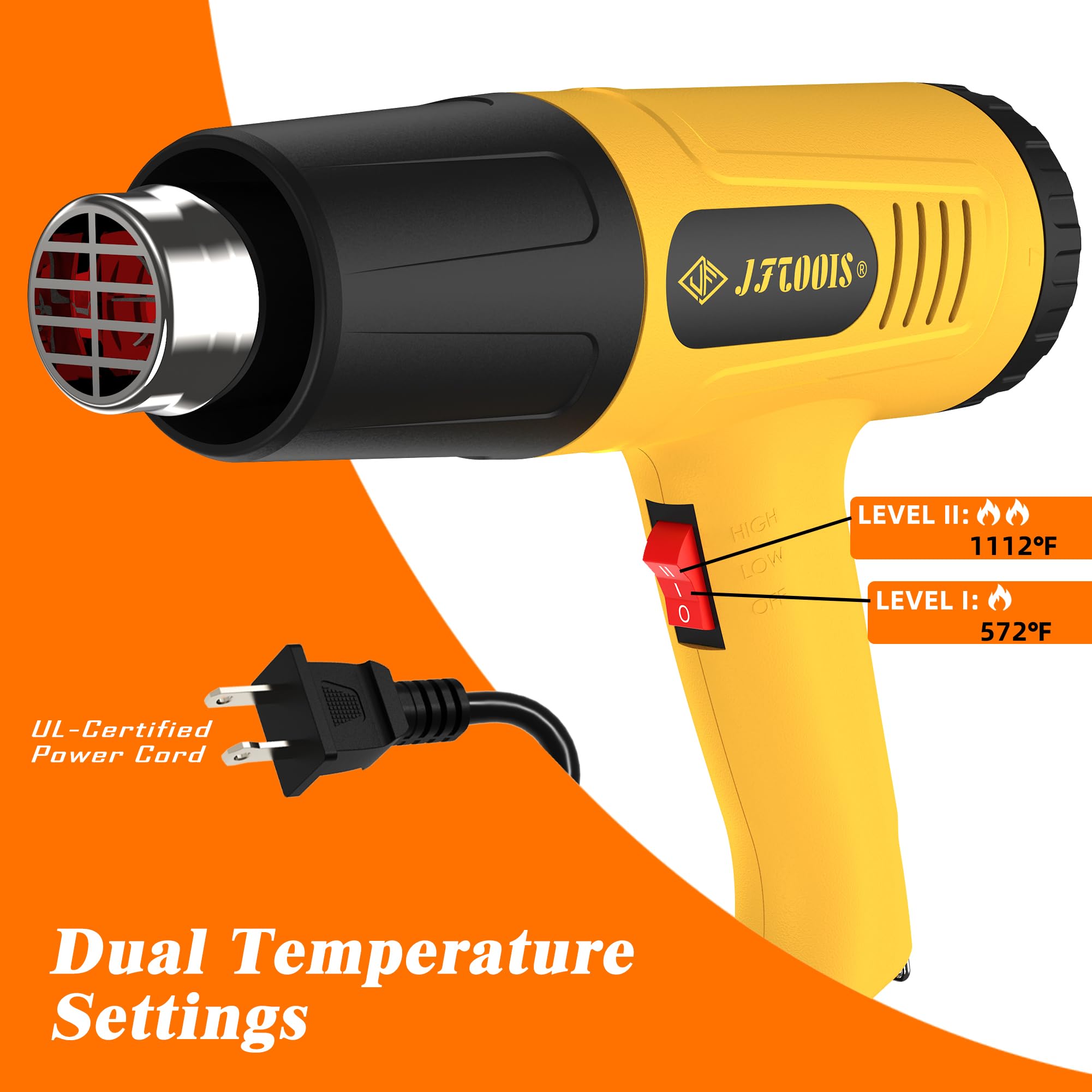 Pistola de calor de 1800 W de calentamiento rápido para envoltura de vinilo, manualidades, tubos retráctiles, pintura, resina epoxi, fabricación de velas variable, temperatura ajustable, protección