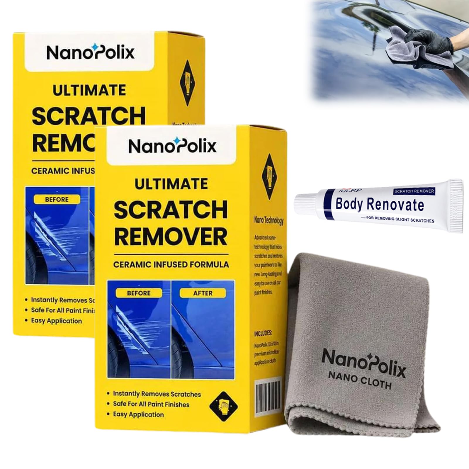 NanoPolix Tuch 2 Stück, Nano Polix Kratzerentferner Tuch, Nanopolix Scratch Remover Auto, Nano Polix Kratzerreparatur, Glanzwiederherstellung und Lackpflege für alle Lackfarben