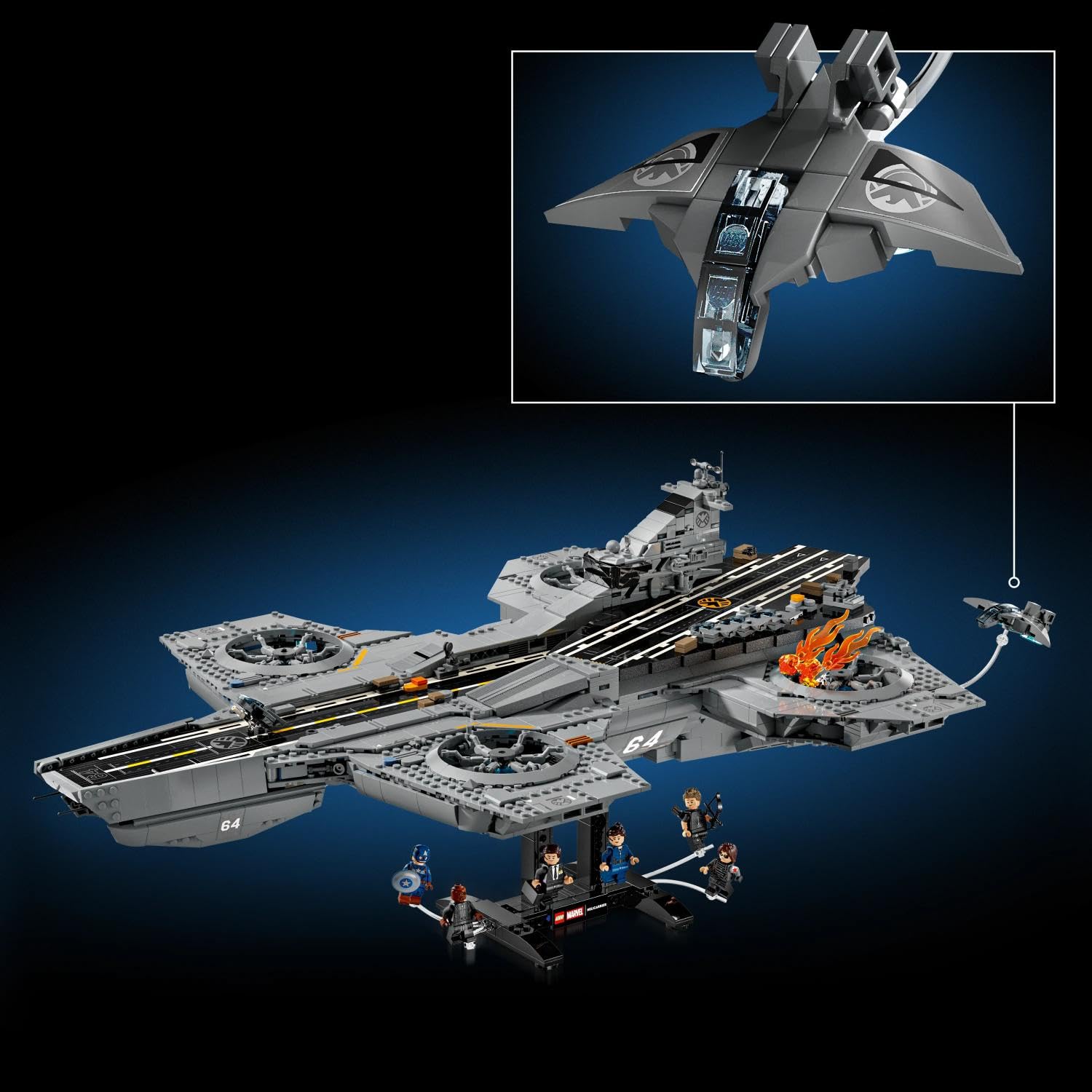 LEGO ǀ Marvel Elivelivolo S.H.I.E.L.D. - Kit di Modellismo per Adulti - 6 Minifigure, tra cui Captain America e Nick Fury - Decorazione per Mensola Fai da Te - Regalo per i Fan degli Avengers - 76354