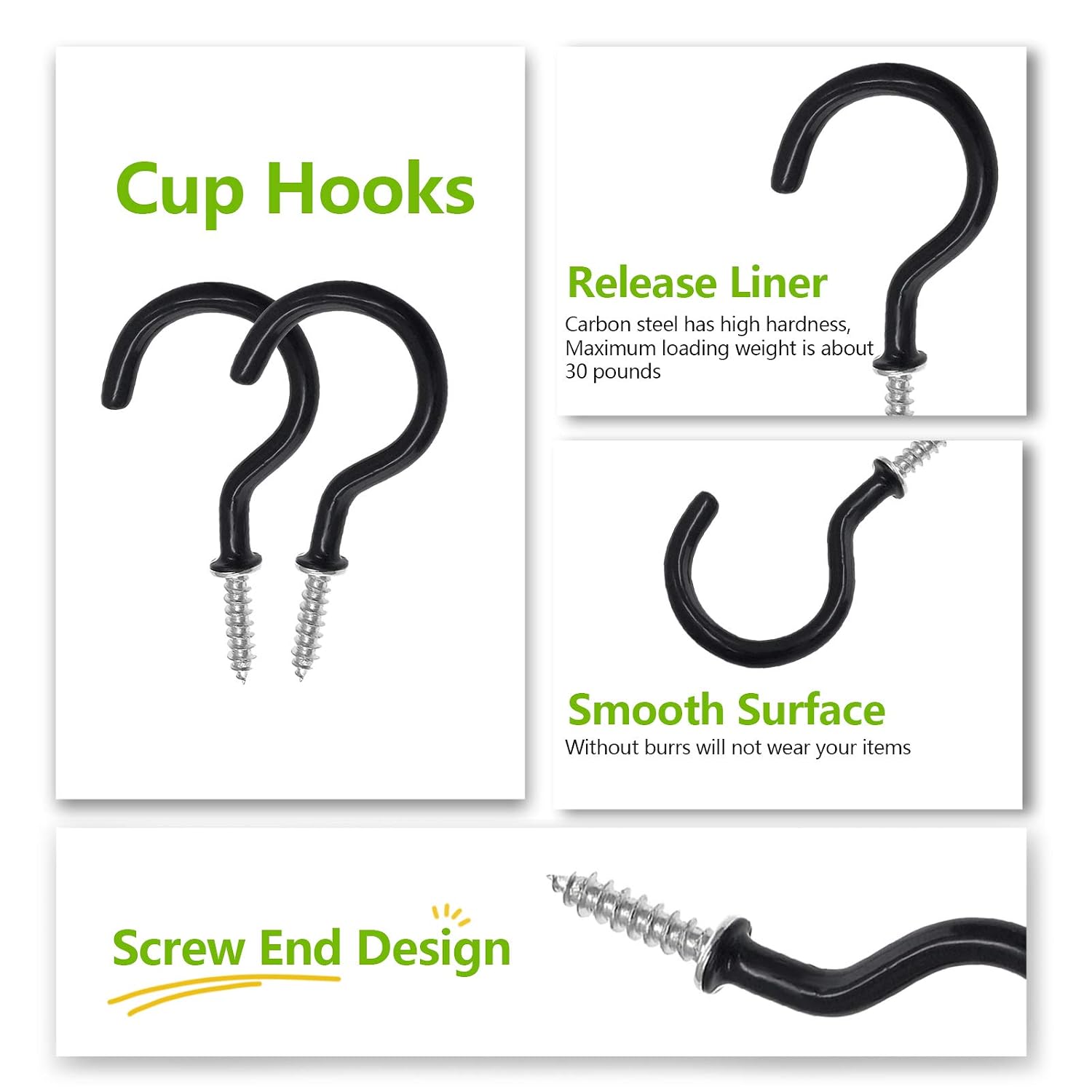 Lіmіtеd Stосk Seimneire 36pcs 2.9 Inch Black Cup Hooks, Vinyl Coated Ceiling Hooks, Screw-in Hook Multipurpose Screw Hook for Hanging Plants, Flower Baskets, Coffee Cup