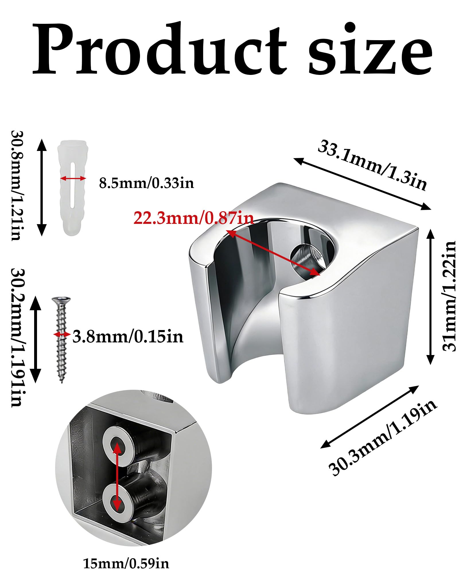 Aleación de Zinc Soporte de Ducha con Tornillos, Soporte Para Ducha de Baño, Plateado Cabezal de Ducha Soporte, Compatible con la Mayoría de Cabezales de Ducha