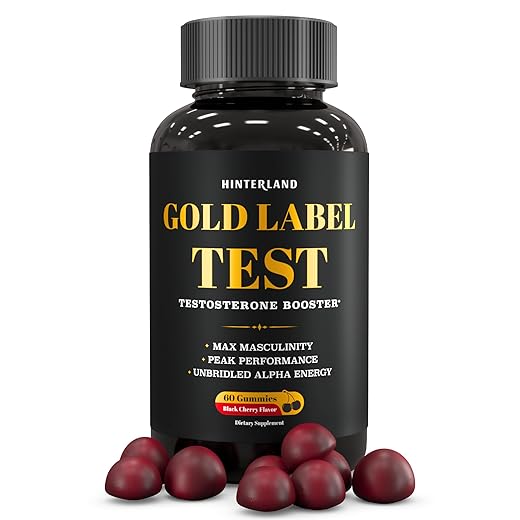 Gold Label Testosterone Booster Gummies with Tongkat Ali, Zinc, D3, Ashwagandha, Fenugreek, Magnesium, Boron for Male Enhancement, Muscle Building, Vitality, Strength, Performance, Energy - 60 Count